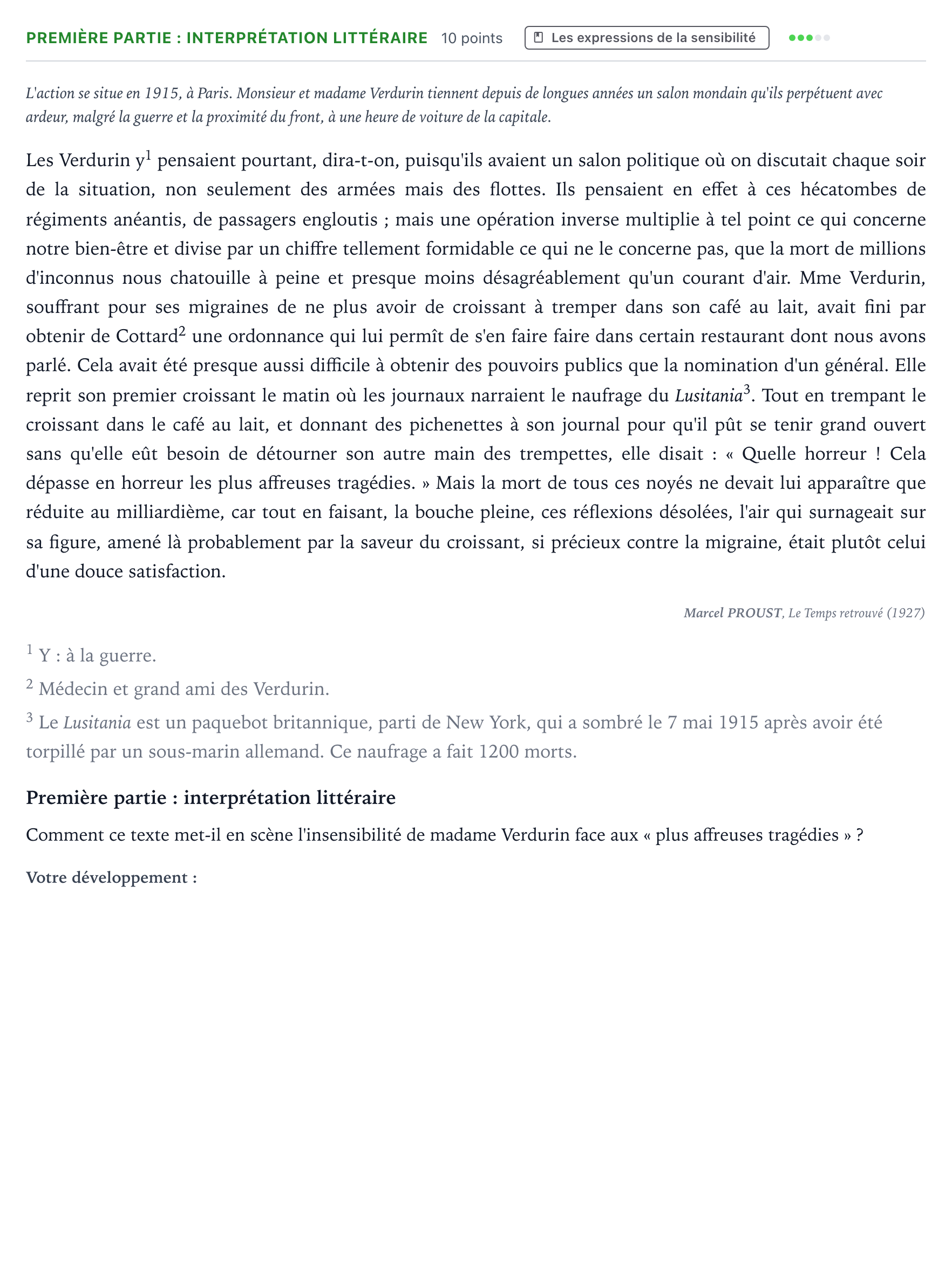 Énoncé: Exercice Première partie : interprétation littéraire · Bac Humanités, Littérature et Philosophie La Réunion 2023 (jour 1)