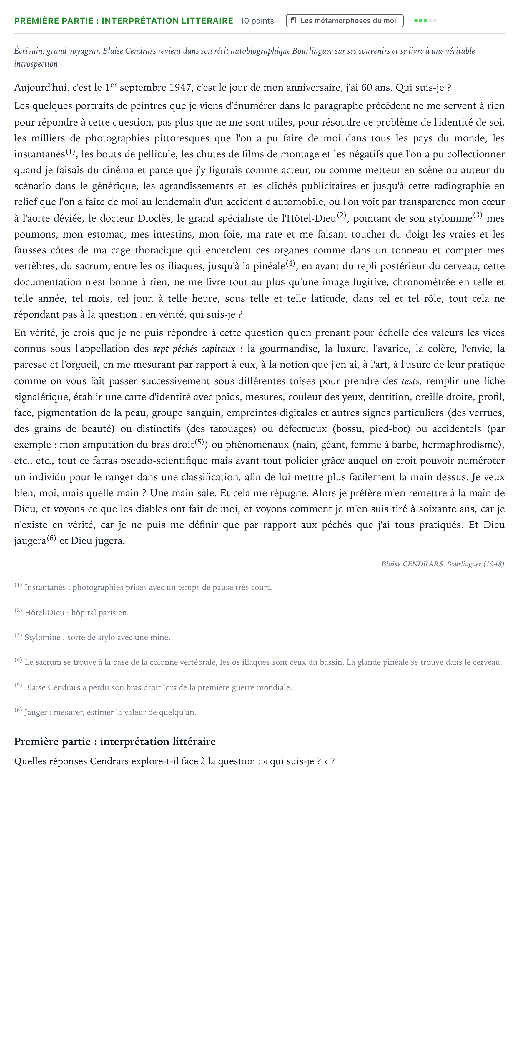 Énoncé: Exercice Première partie : interprétation littéraire · Bac Humanités, Littérature et Philosophie Liban 2023 (jour 1)