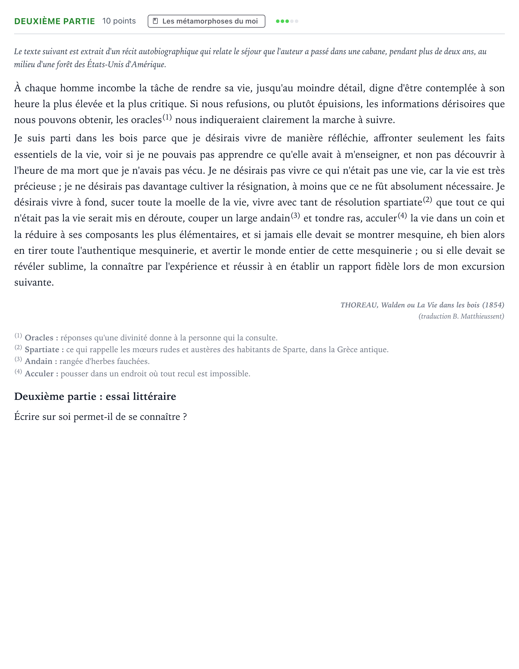 Énoncé: Exercice Deuxième partie · Bac Humanités, Littérature et Philosophie Liban 2023 (jour 2)