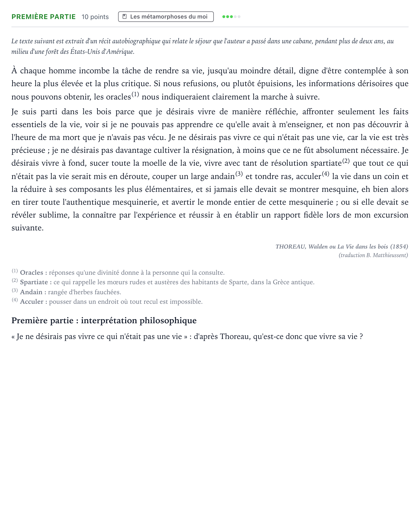 Énoncé: Exercice Première partie · Bac Humanités, Littérature et Philosophie Liban 2023 (jour 2)
