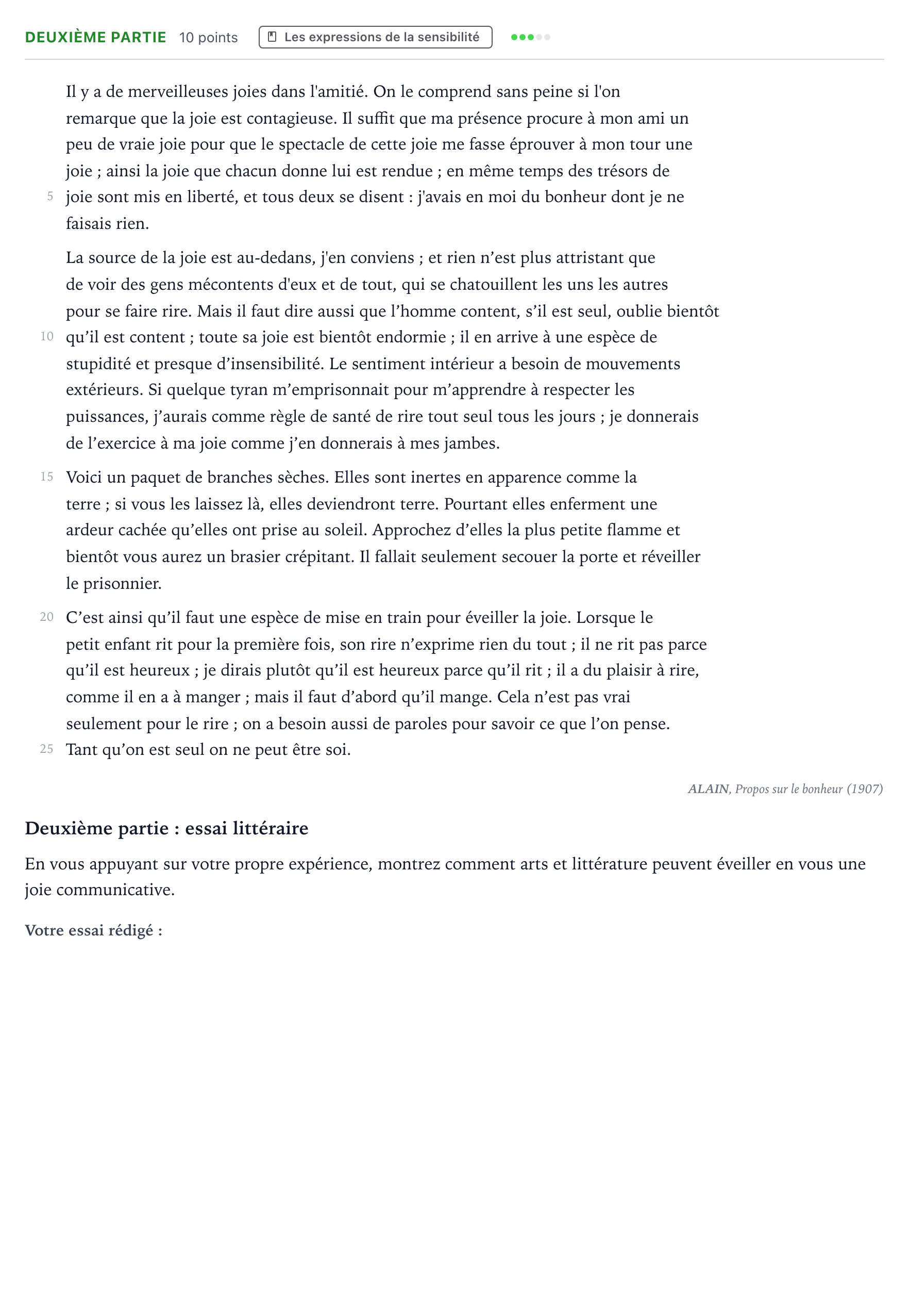 Énoncé: Exercice Deuxième partie · Bac Humanités, Littérature et Philosophie Nouvelle-Calédonie 2023 (jour 2)