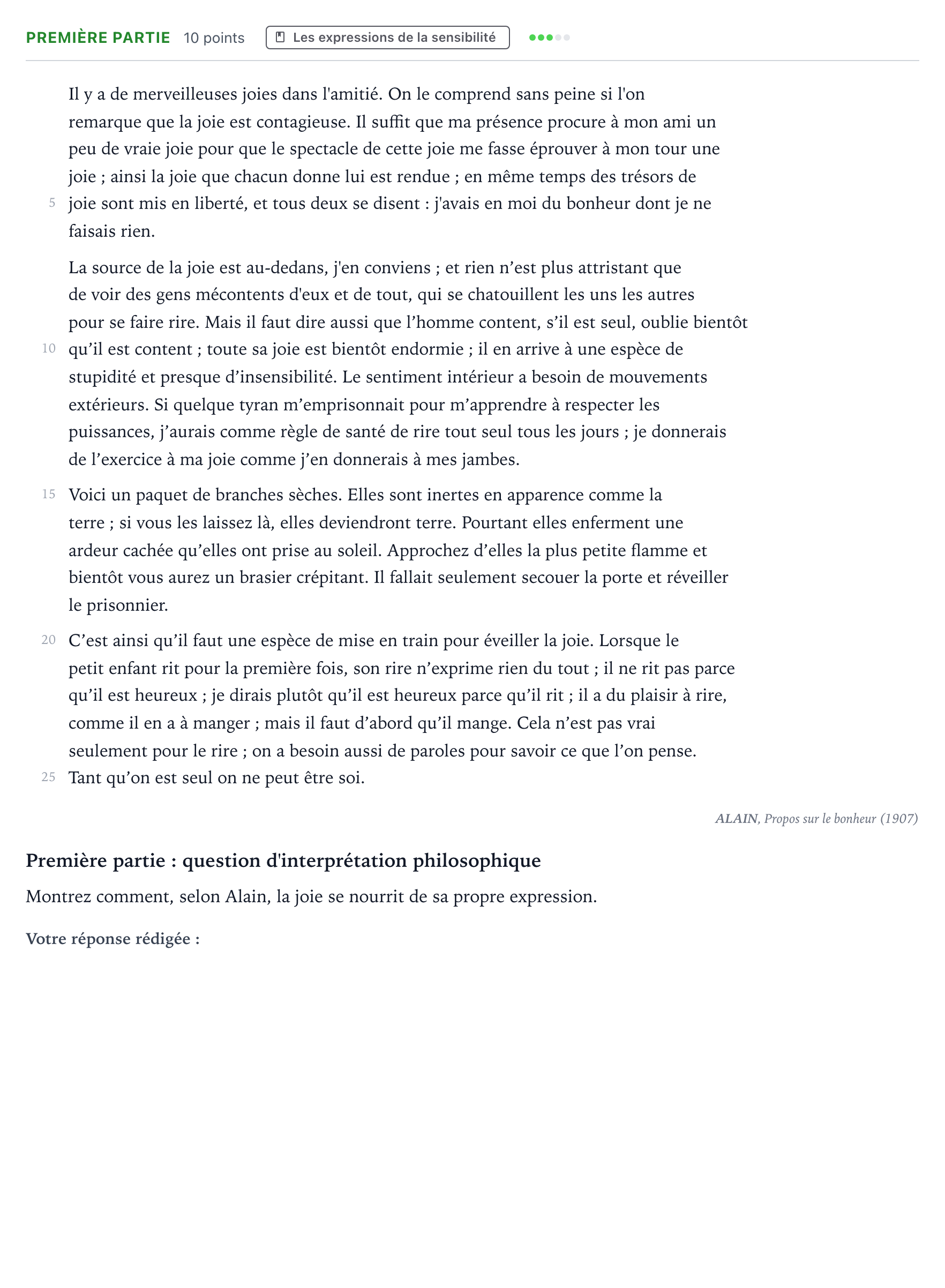 Énoncé: Exercice Première partie · Bac Humanités, Littérature et Philosophie Nouvelle-Calédonie 2023 (jour 2)