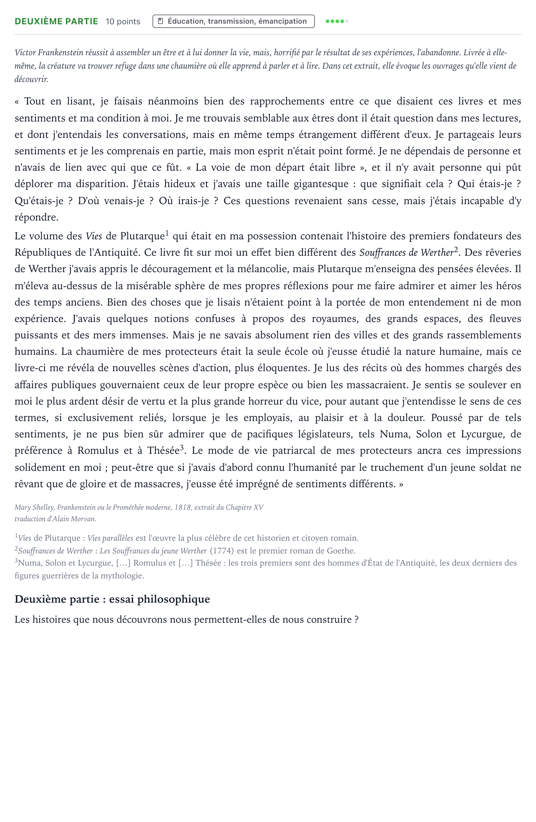 Énoncé: Exercice Deuxième partie · Bac Humanités, Littérature et Philosophie Polynésie 2023 (jour 1)