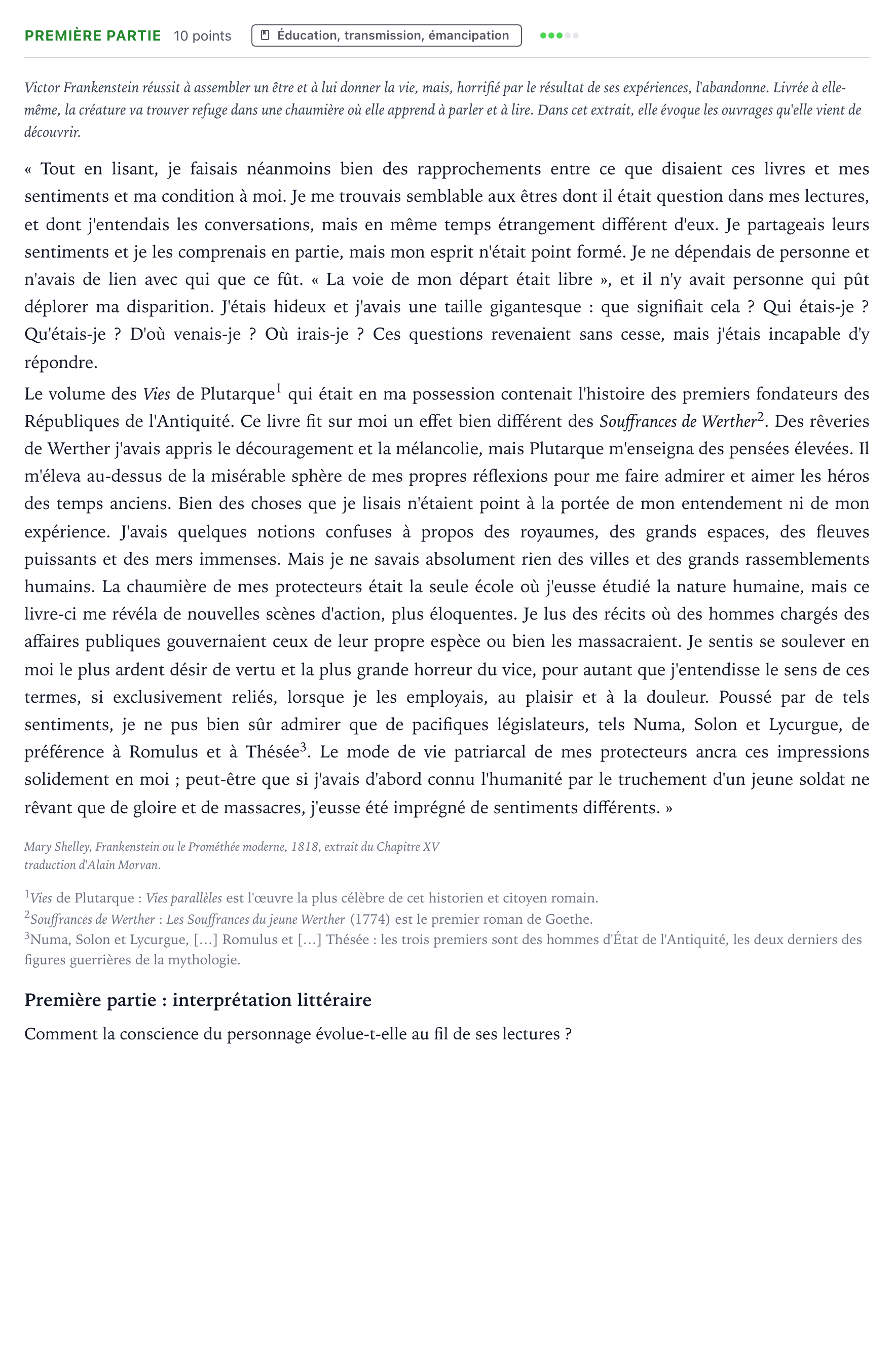 Énoncé: Exercice Première partie · Bac Humanités, Littérature et Philosophie Polynésie 2023 (jour 1)