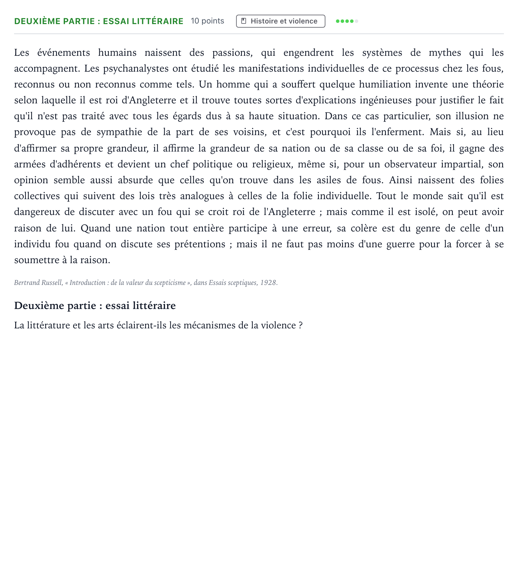 Énoncé: Exercice Deuxième partie : essai littéraire · Bac Humanités, Littérature et Philosophie Polynésie 2023 (jour 2)