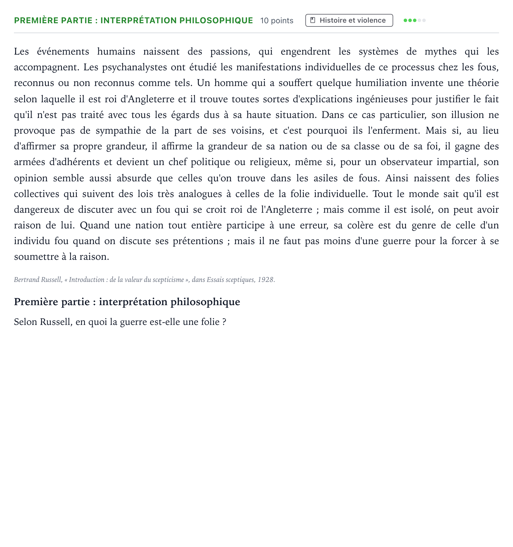 Énoncé: Exercice Première partie : interprétation philosophique · Bac Humanités, Littérature et Philosophie Polynésie 2023 (jour 2)