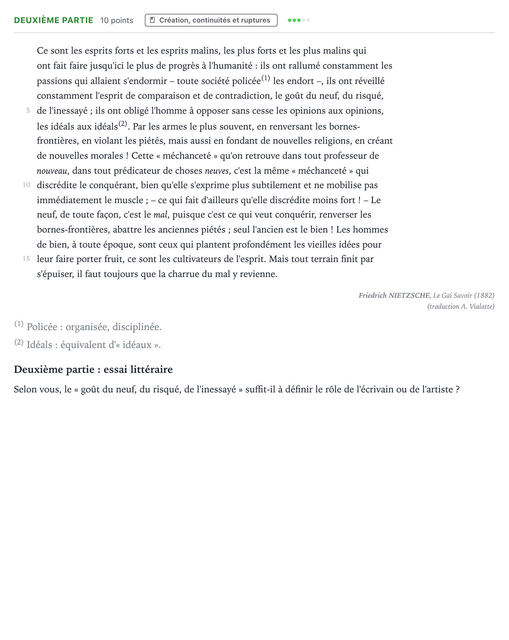 Énoncé: Exercice Deuxième partie · Bac Humanités, Littérature et Philosophie Amérique du Nord 2024 (jour 2)