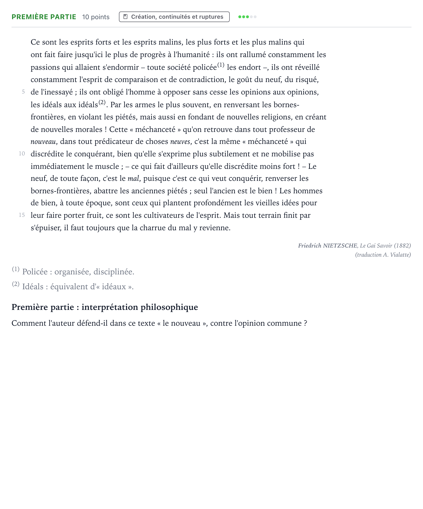 Énoncé: Exercice Première partie · Bac Humanités, Littérature et Philosophie Amérique du Nord 2024 (jour 2)