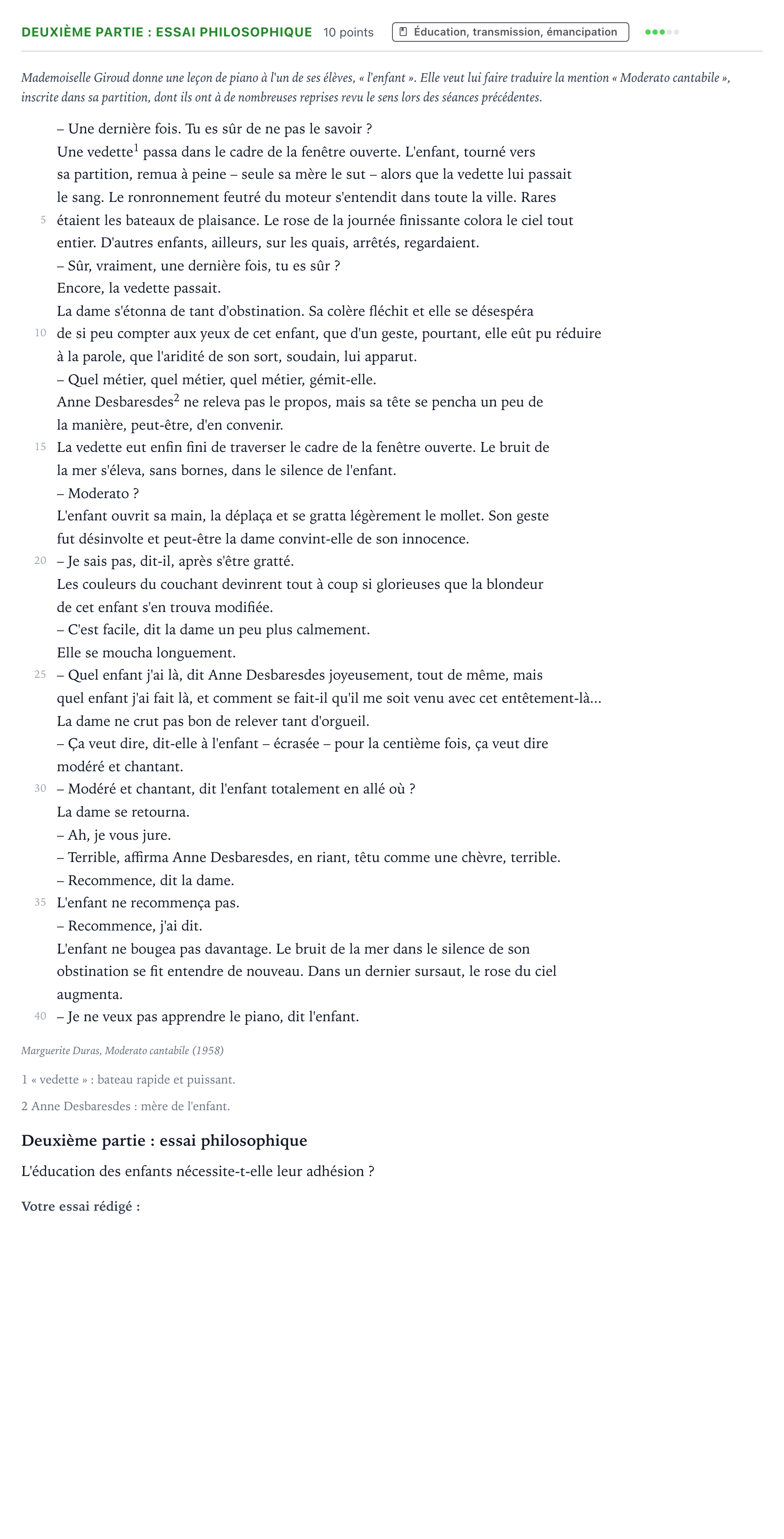 Énoncé: Exercice Deuxième partie : essai philosophique · Bac Humanités, Littérature et Philosophie Asie 2024 (jour 1)