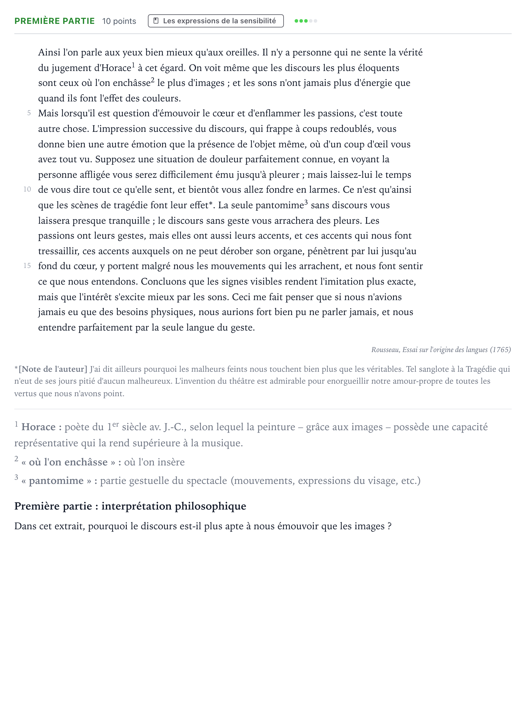 Énoncé: Exercice Première partie · Bac Humanités, Littérature et Philosophie Asie 2024 (jour 2)
