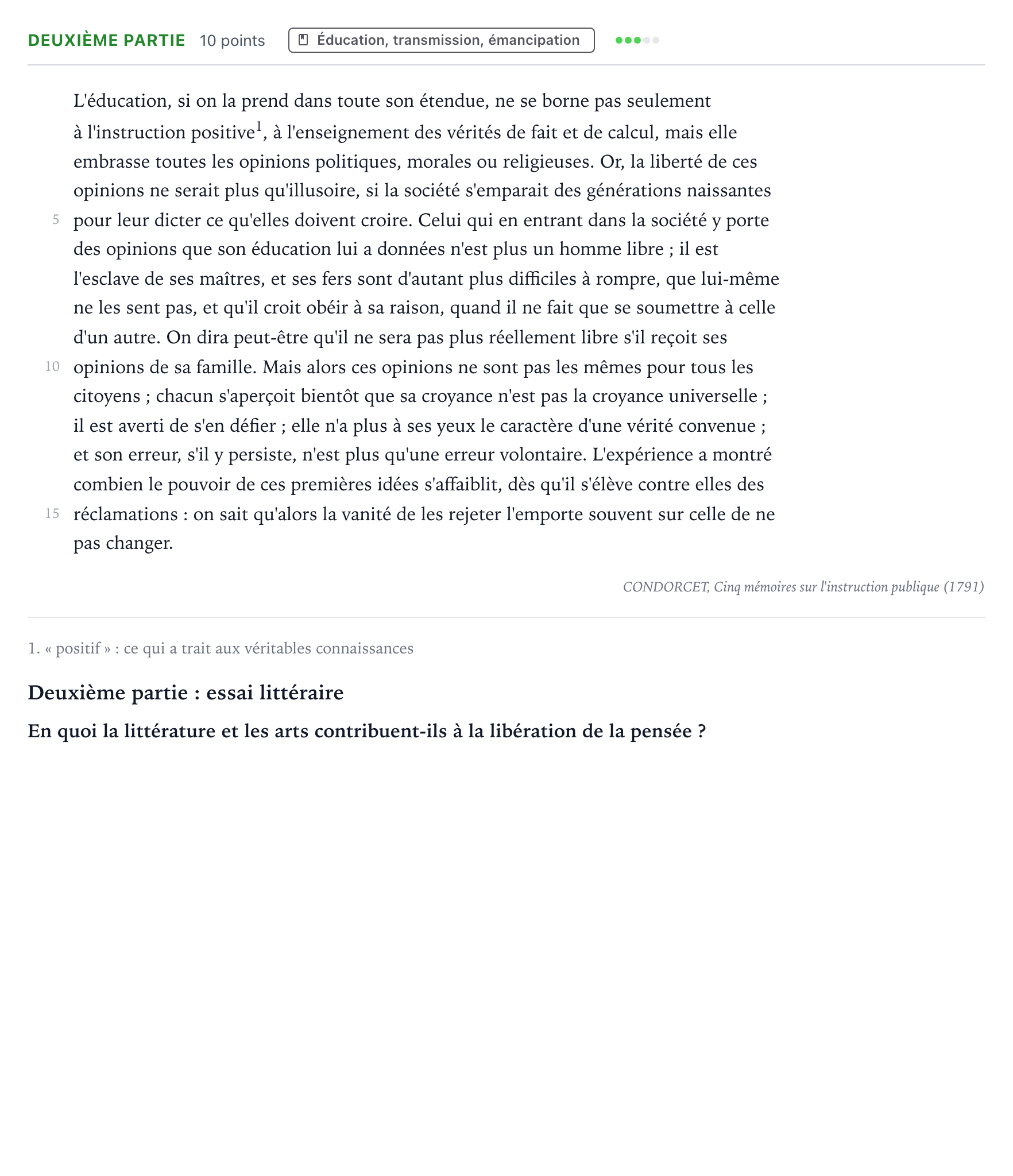 Énoncé: Exercice Deuxième partie · Bac Humanités, Littérature et Philosophie Métropole 1 remplacement 2024