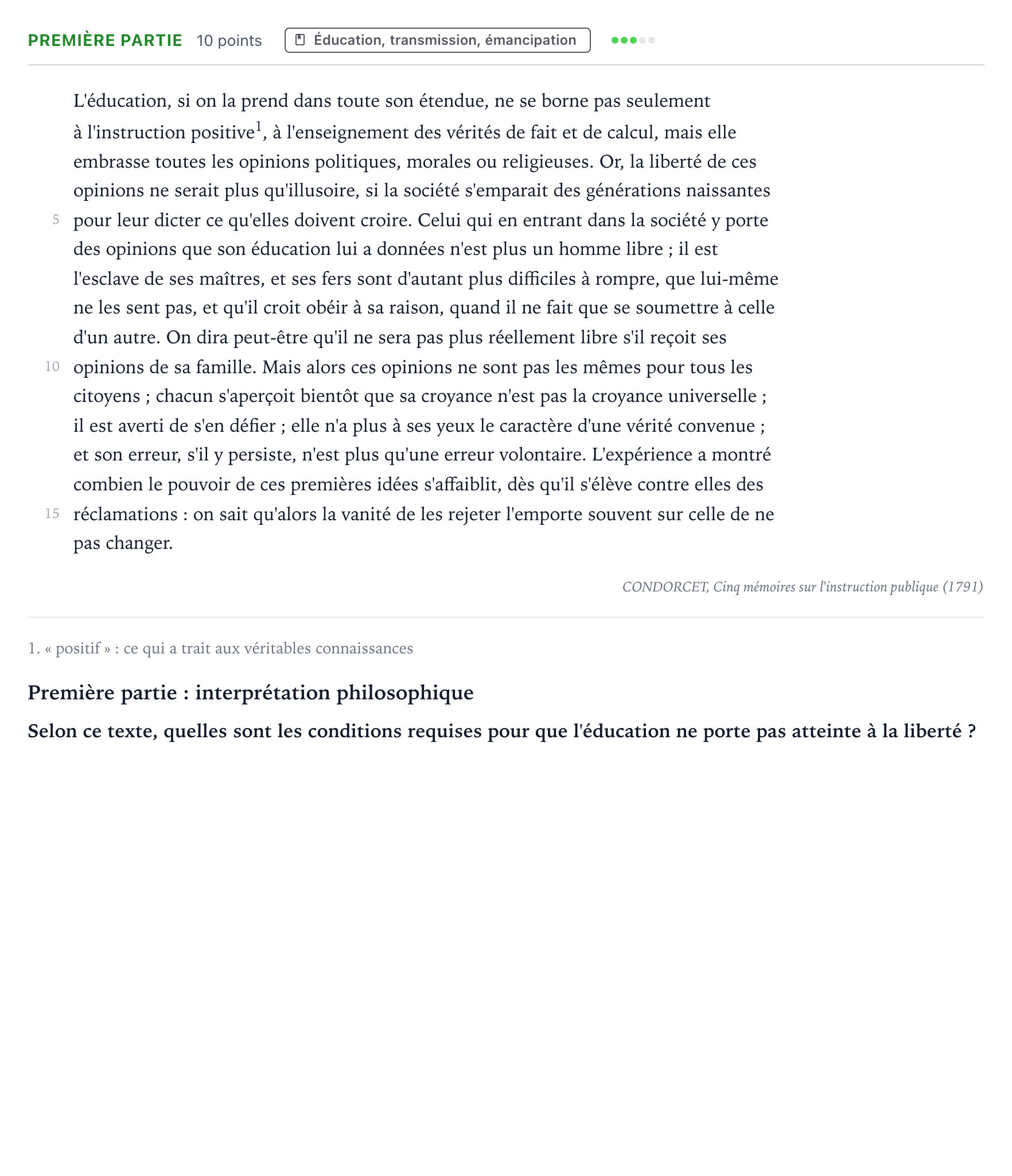 Énoncé: Exercice Première partie · Bac Humanités, Littérature et Philosophie Métropole 1 remplacement 2024