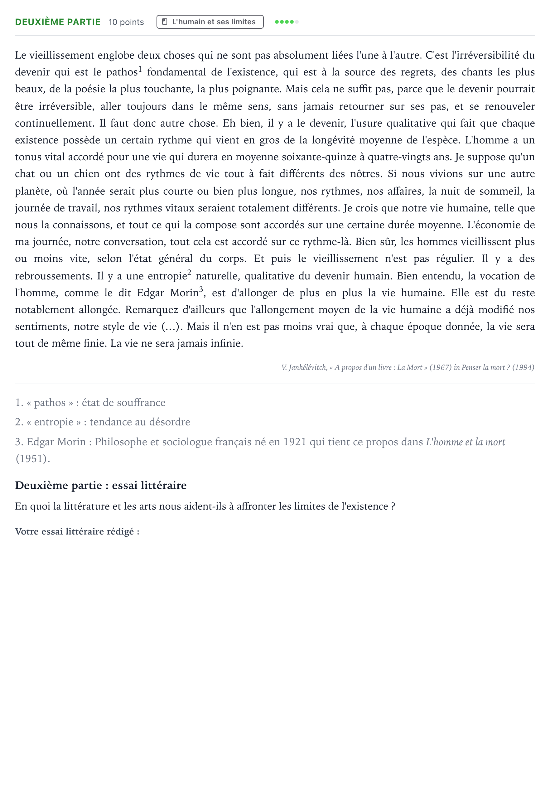 Énoncé: Exercice Deuxième partie · Bac Humanités, Littérature et Philosophie Métropole 2 remplacement 2024