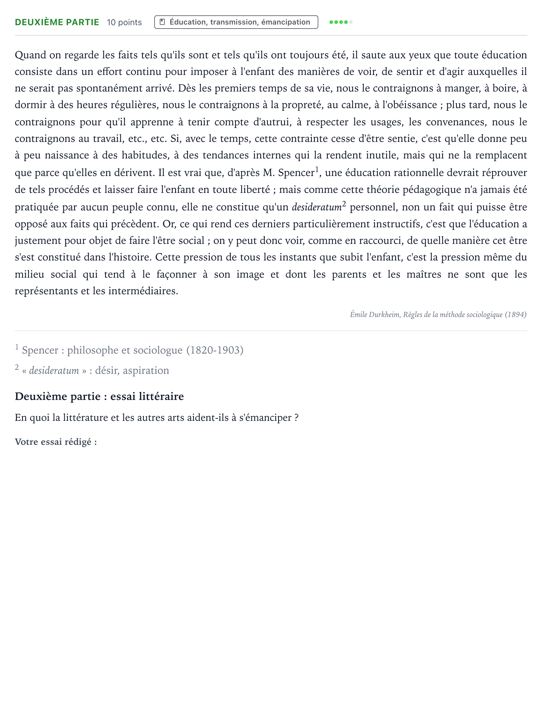 Énoncé: Exercice Deuxième partie · Bac Humanités, Littérature et Philosophie Suède 2024 (jour 2)