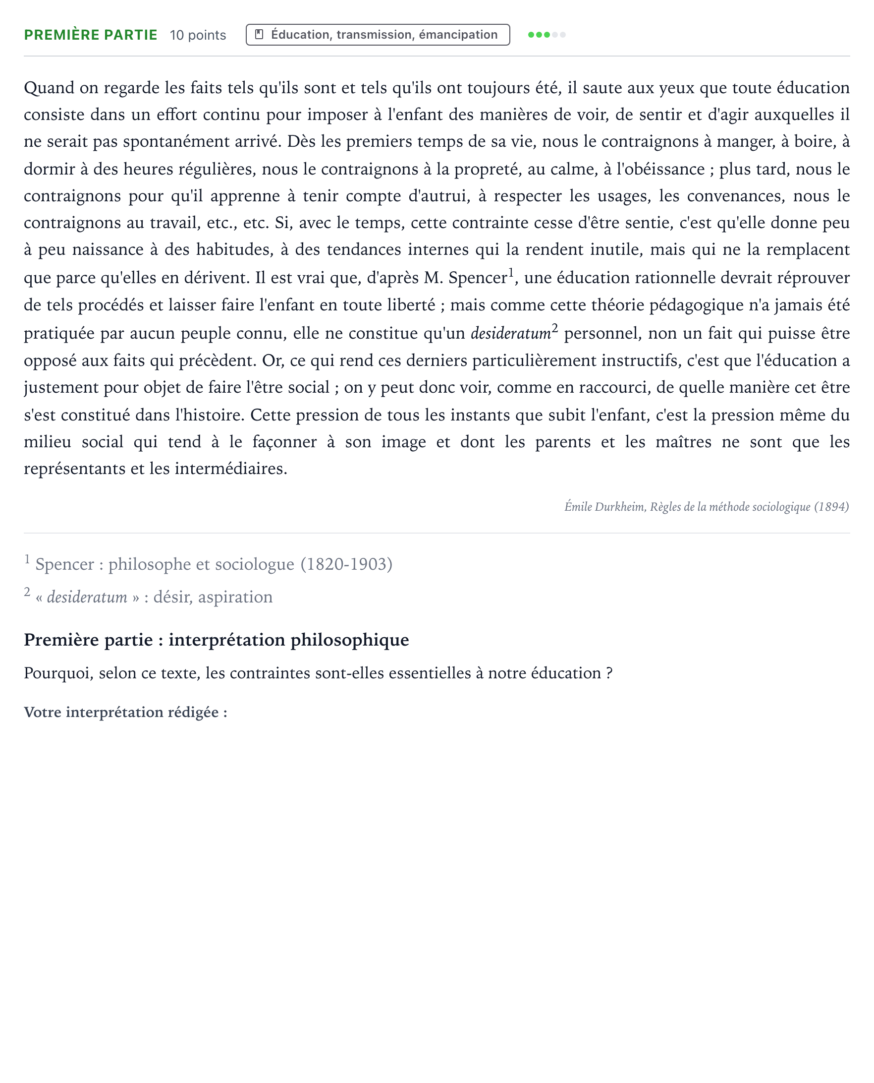 Énoncé: Exercice Première partie · Bac Humanités, Littérature et Philosophie Suède 2024 (jour 2)