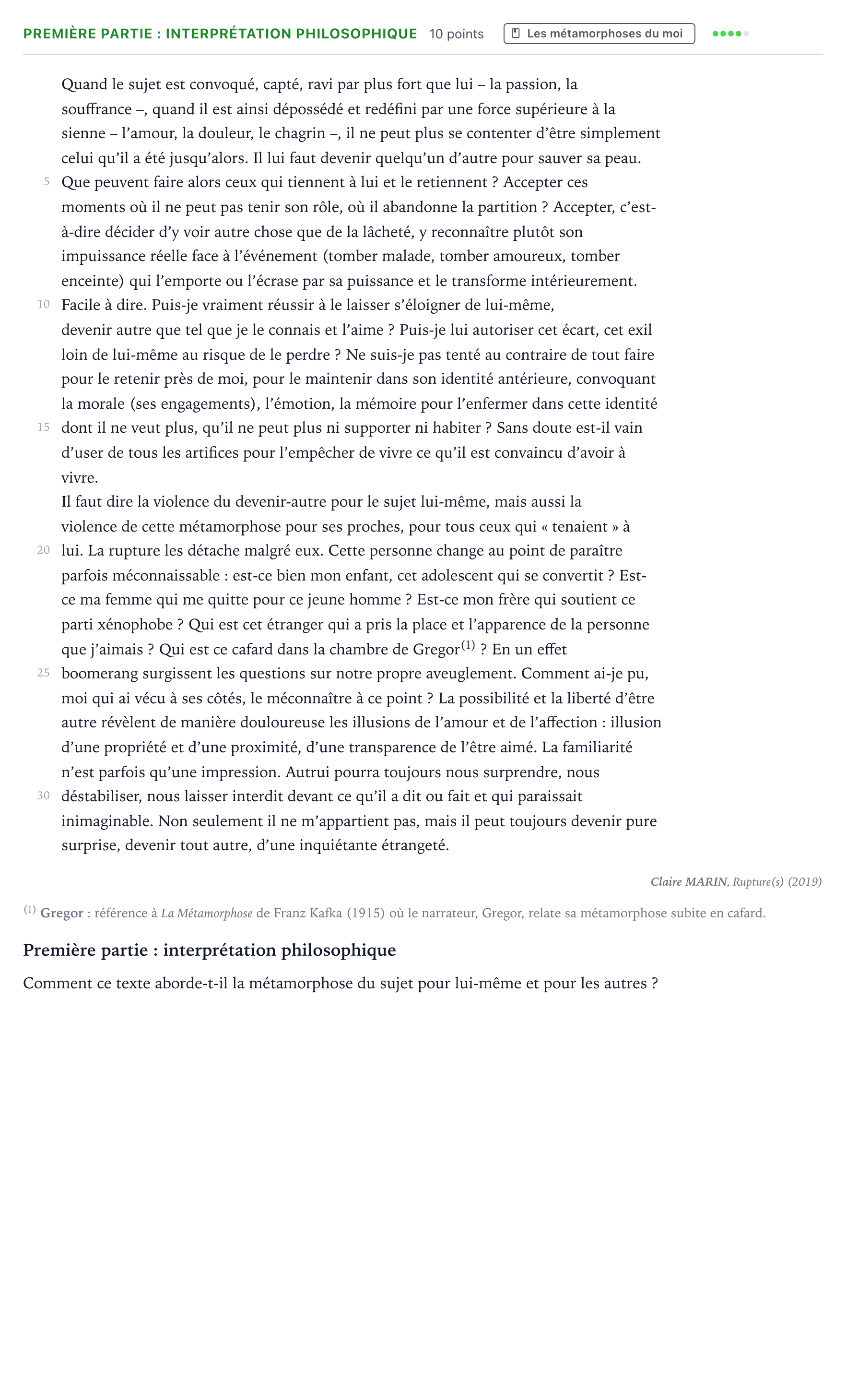 Énoncé: Exercice Première partie : interprétation philosophique · Bac Humanités, Littérature et Philosophie Amérique du Nord 2025 (jour 1)