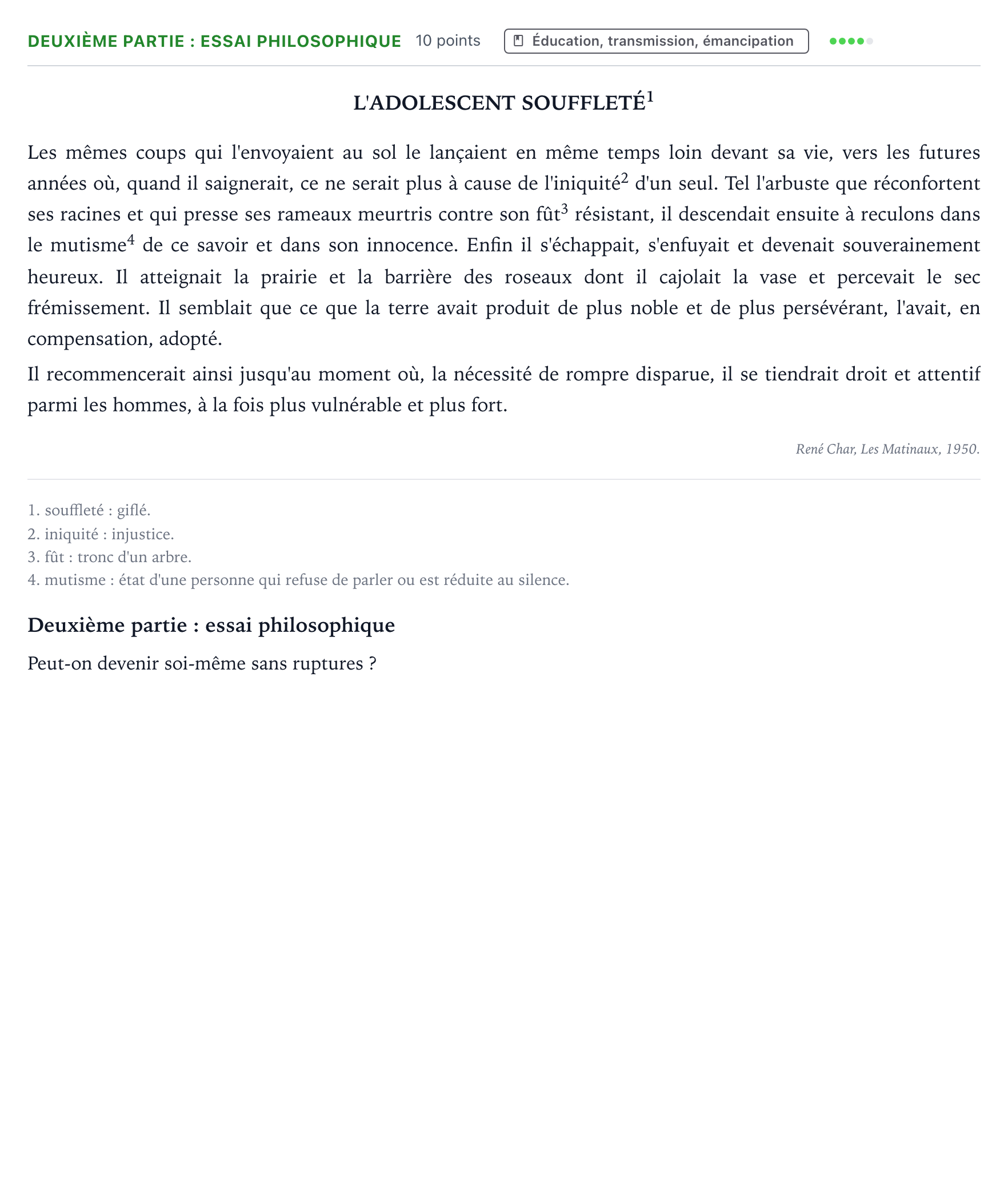 Énoncé: Exercice Deuxième partie : essai philosophique · Bac Humanités, Littérature et Philosophie Asie 2025 (jour 1)