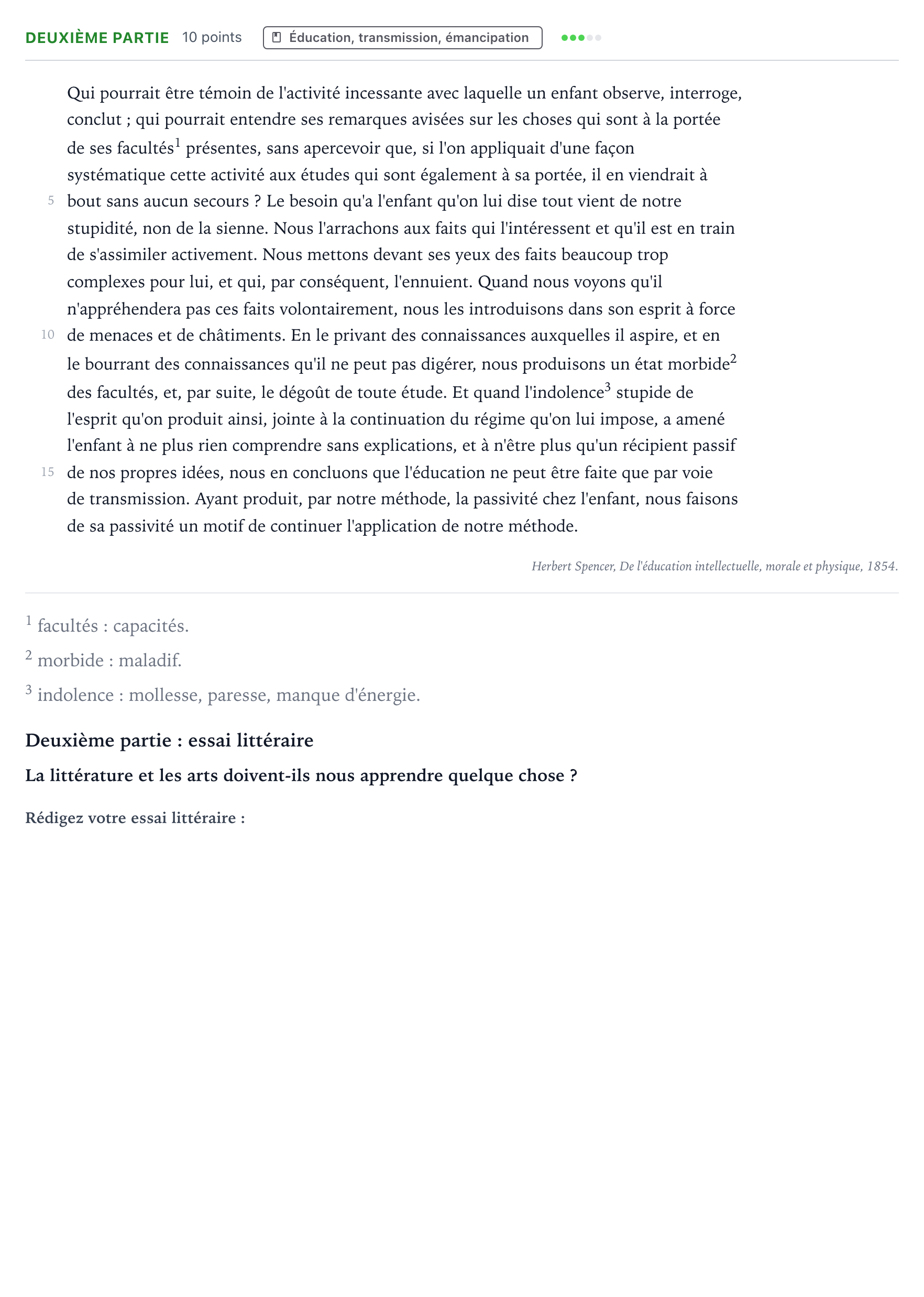 Énoncé: Exercice Deuxième partie · Bac Humanités, Littérature et Philosophie Asie 2025 (jour 2)