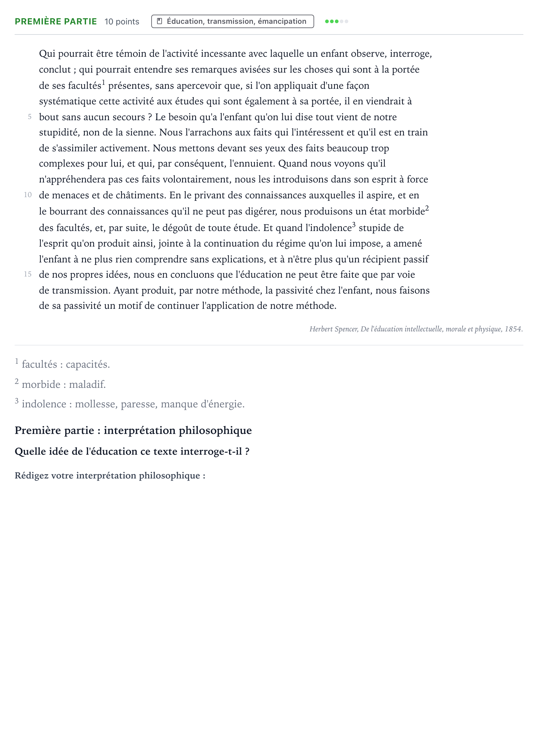 Énoncé: Exercice Première partie · Bac Humanités, Littérature et Philosophie Asie 2025 (jour 2)
