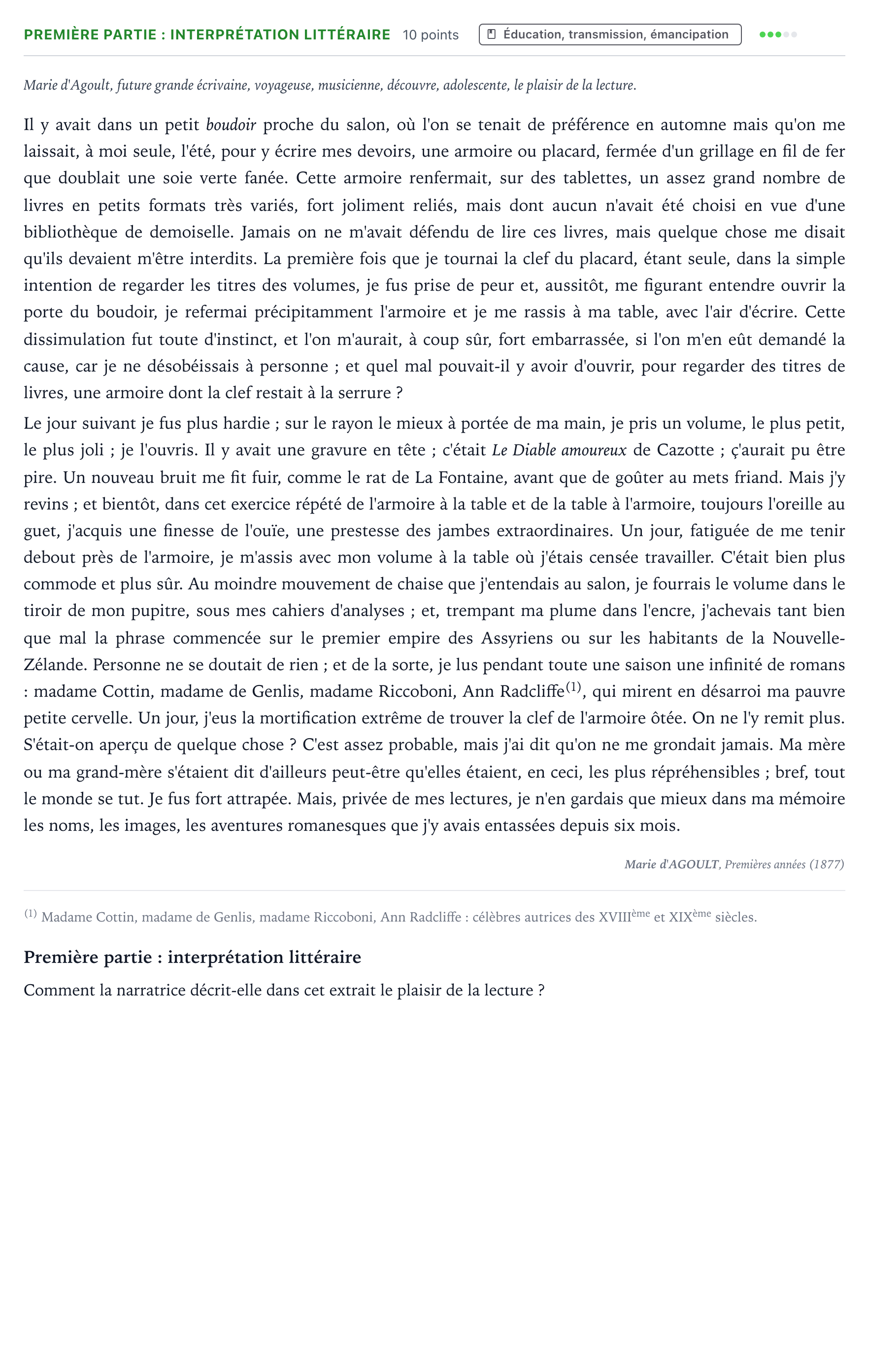 Énoncé: Exercice Première partie : interprétation littéraire · Bac Humanités, Littérature et Philosophie Centres étrangers (Afrique) 2025 (jour 1)