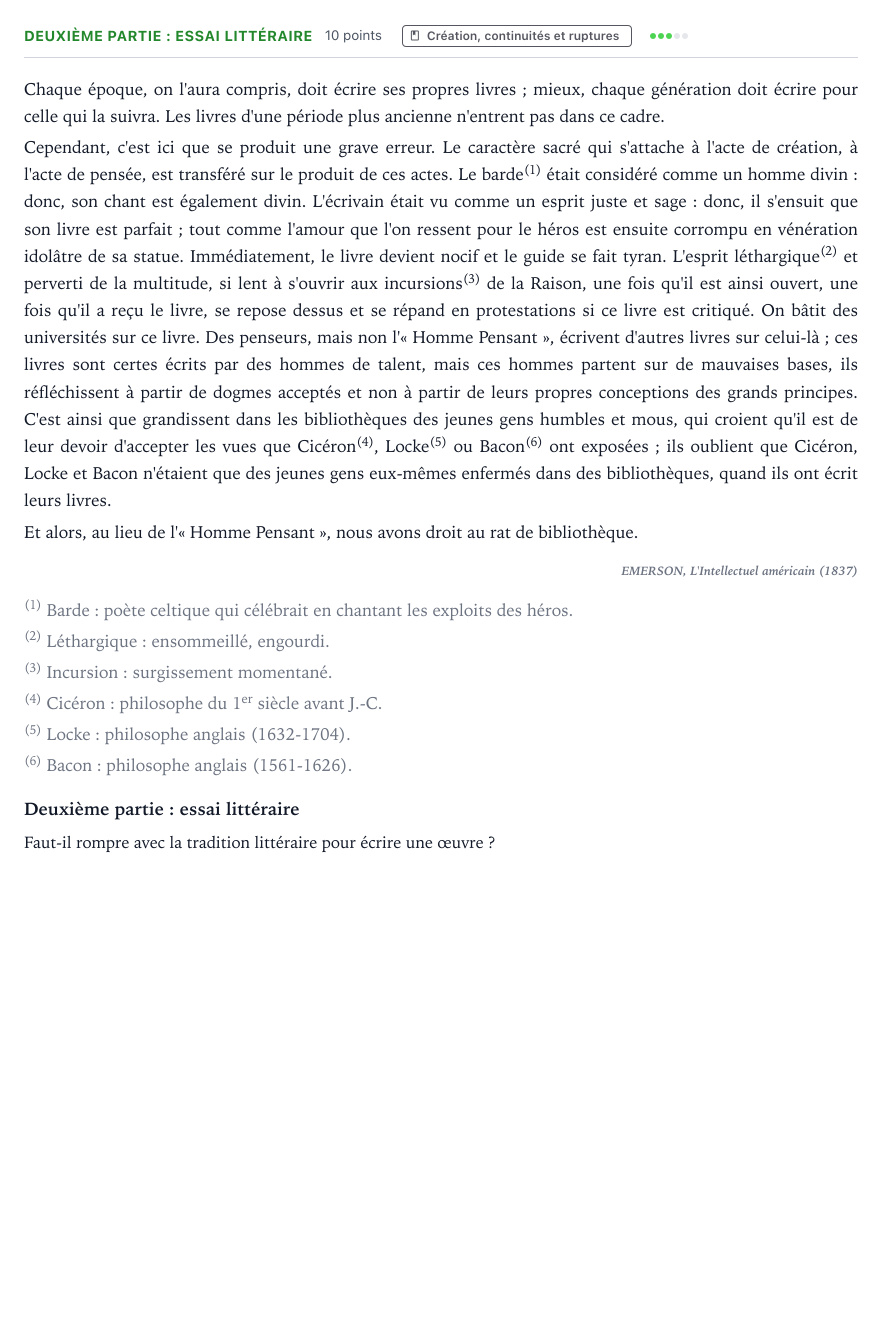 Énoncé: Exercice Deuxième partie : essai littéraire · Bac Humanités, Littérature et Philosophie Centres étrangers (Afrique) 2025 (jour 2)