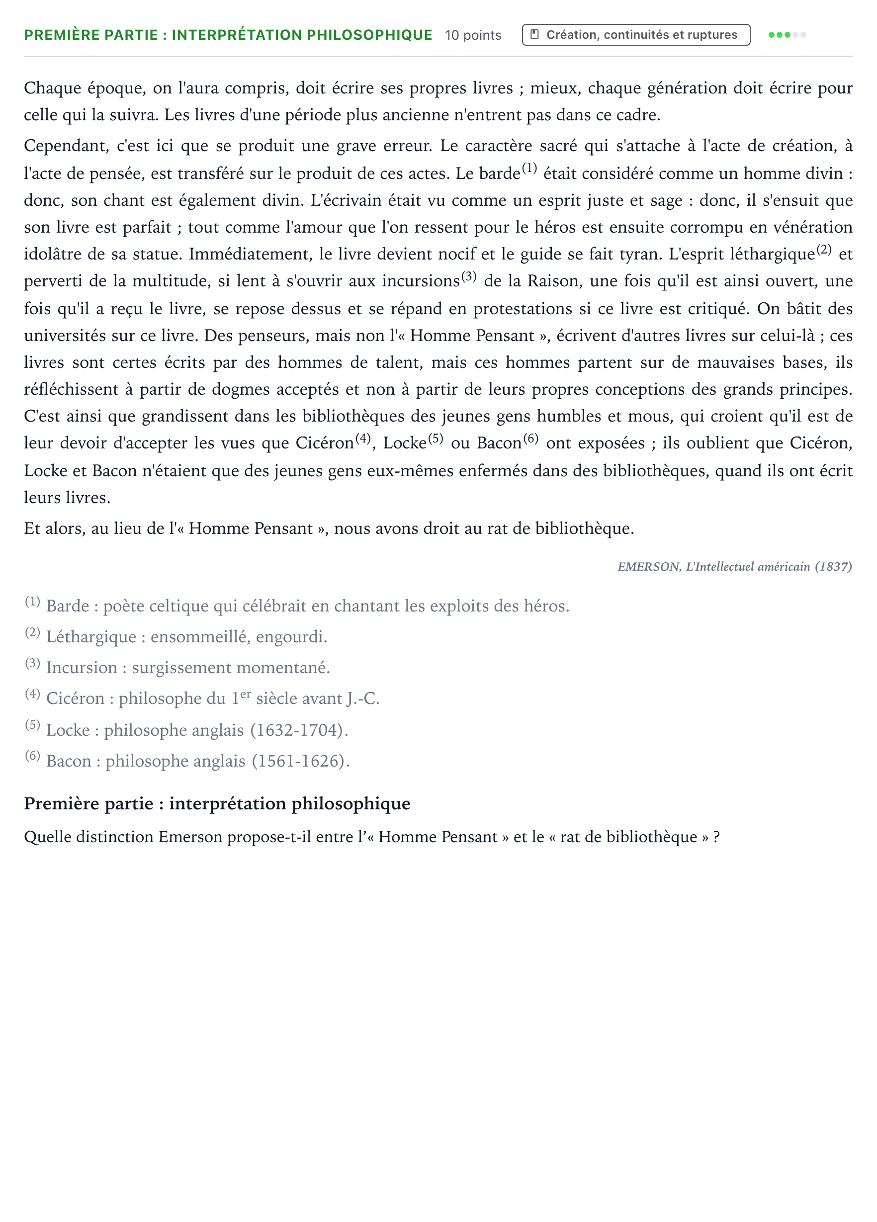 Énoncé: Exercice Première partie : interprétation philosophique · Bac Humanités, Littérature et Philosophie Centres étrangers (Afrique) 2025 (jour 2)