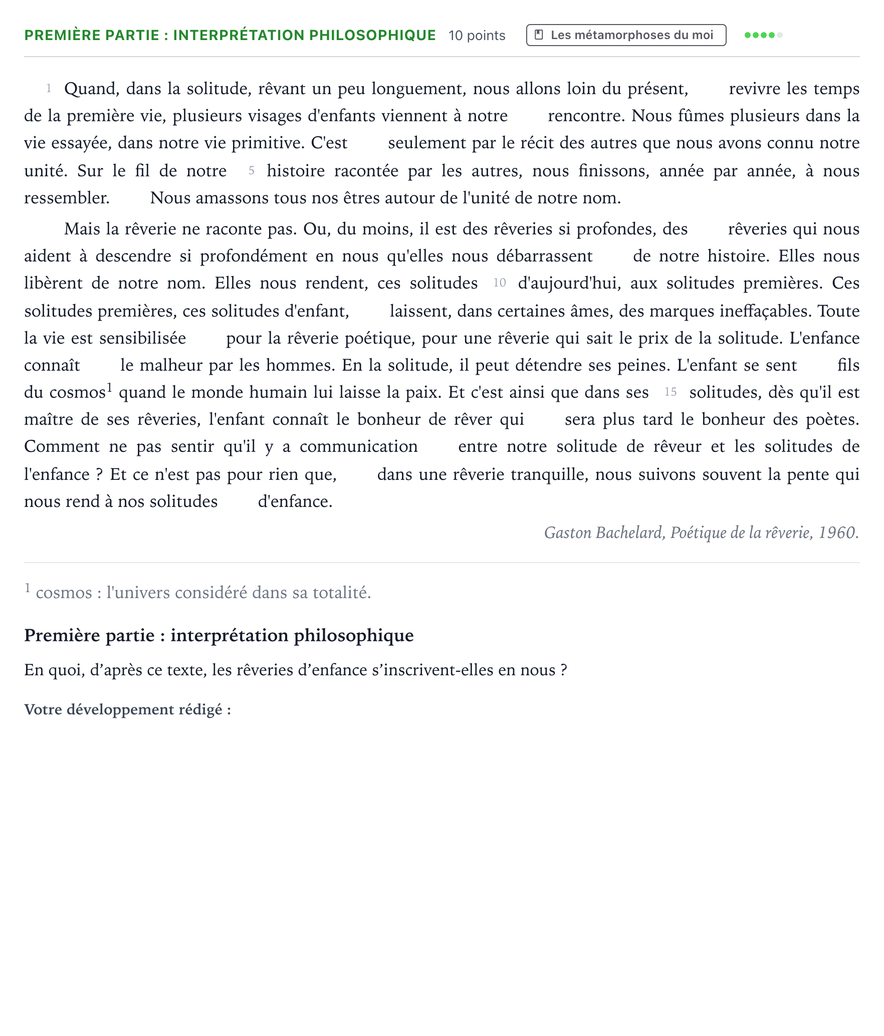 Énoncé: Exercice Première partie : interprétation philosophique · Bac Humanités, Littérature et Philosophie Métropole 1 remplacement 2025