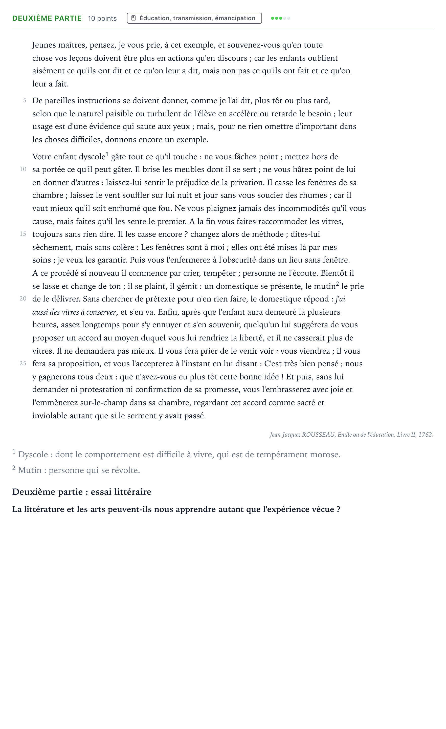 Énoncé: Exercice Deuxième partie · Bac Humanités, Littérature et Philosophie Nouvelle-Calédonie 2025 (jour 1)