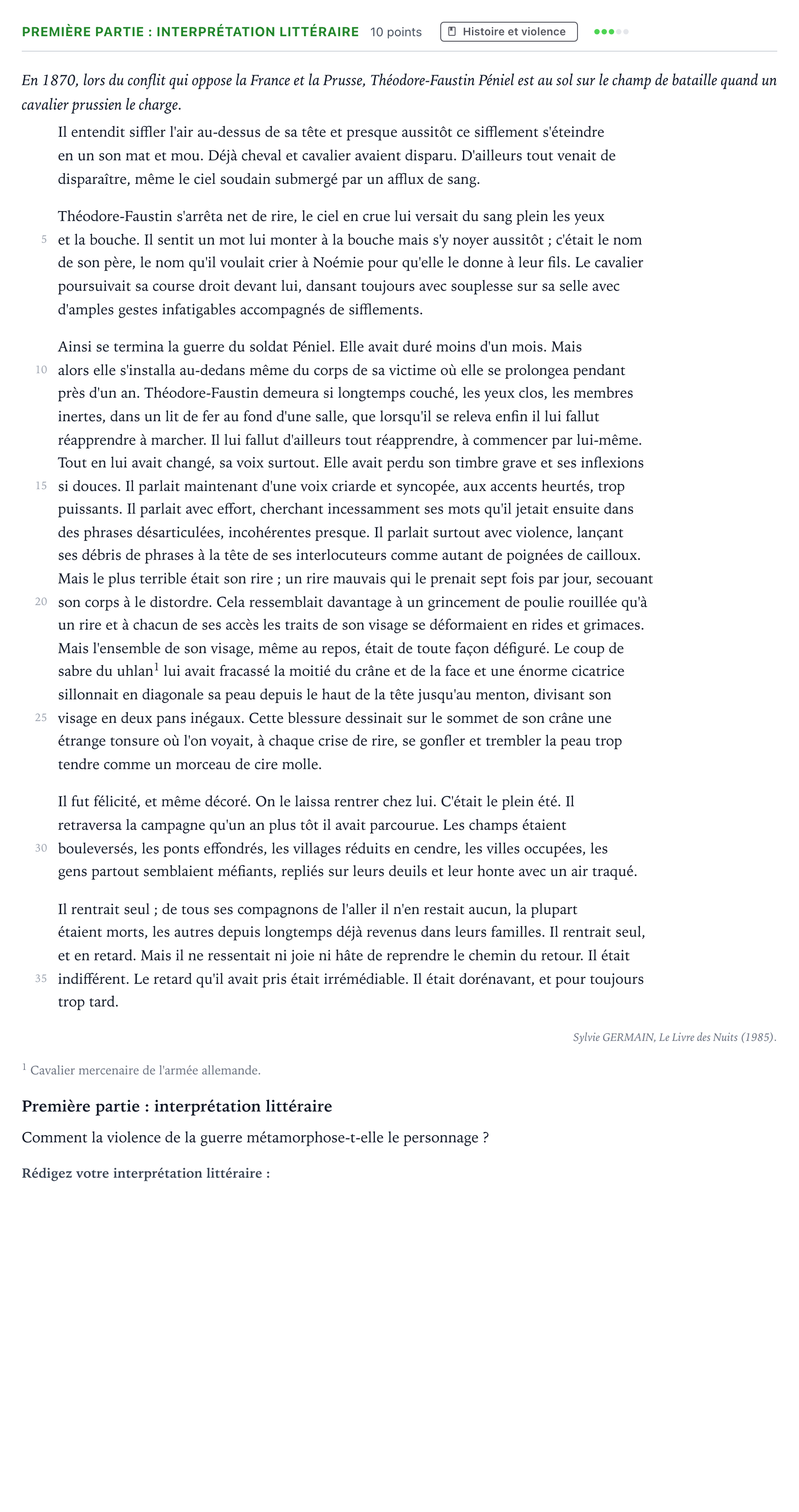 Énoncé: Exercice Première partie : interprétation littéraire · Bac Humanités, Littérature et Philosophie Nouvelle-Calédonie 2025 (jour 2)