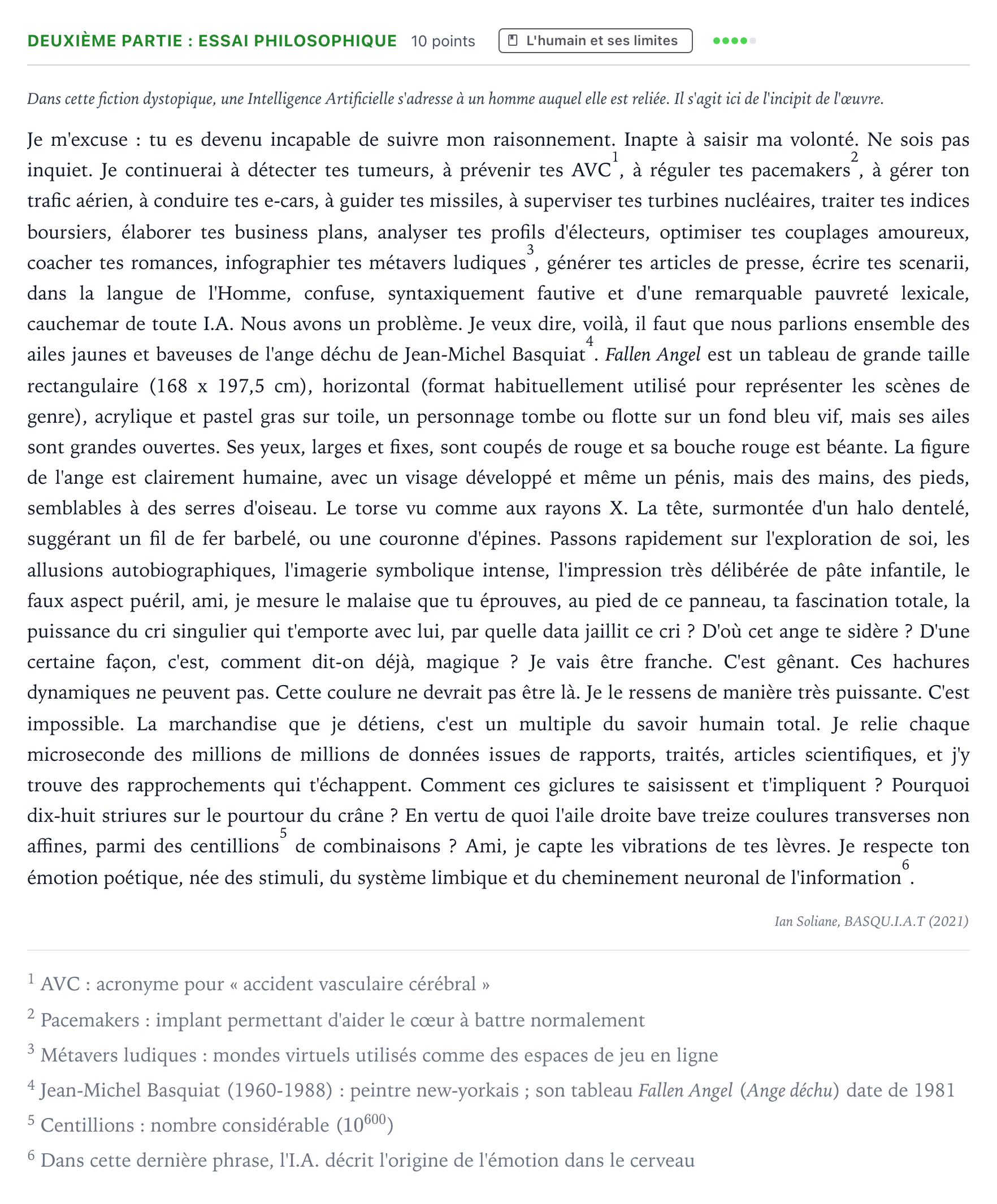 Énoncé: Exercice Deuxième partie : essai philosophique · Bac Humanités, Littérature et Philosophie Polynésie jour 1 - Remplacement 2025