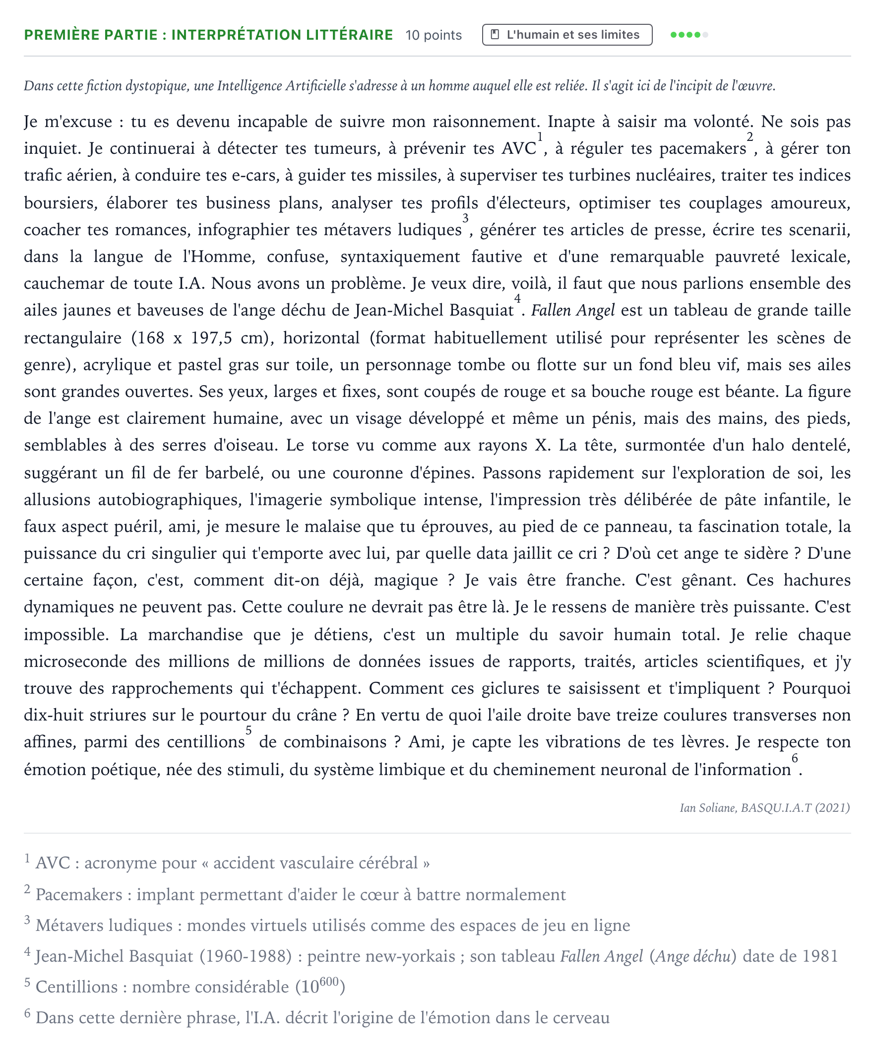 Énoncé: Exercice Première partie : interprétation littéraire · Bac Humanités, Littérature et Philosophie Polynésie jour 1 - Remplacement 2025