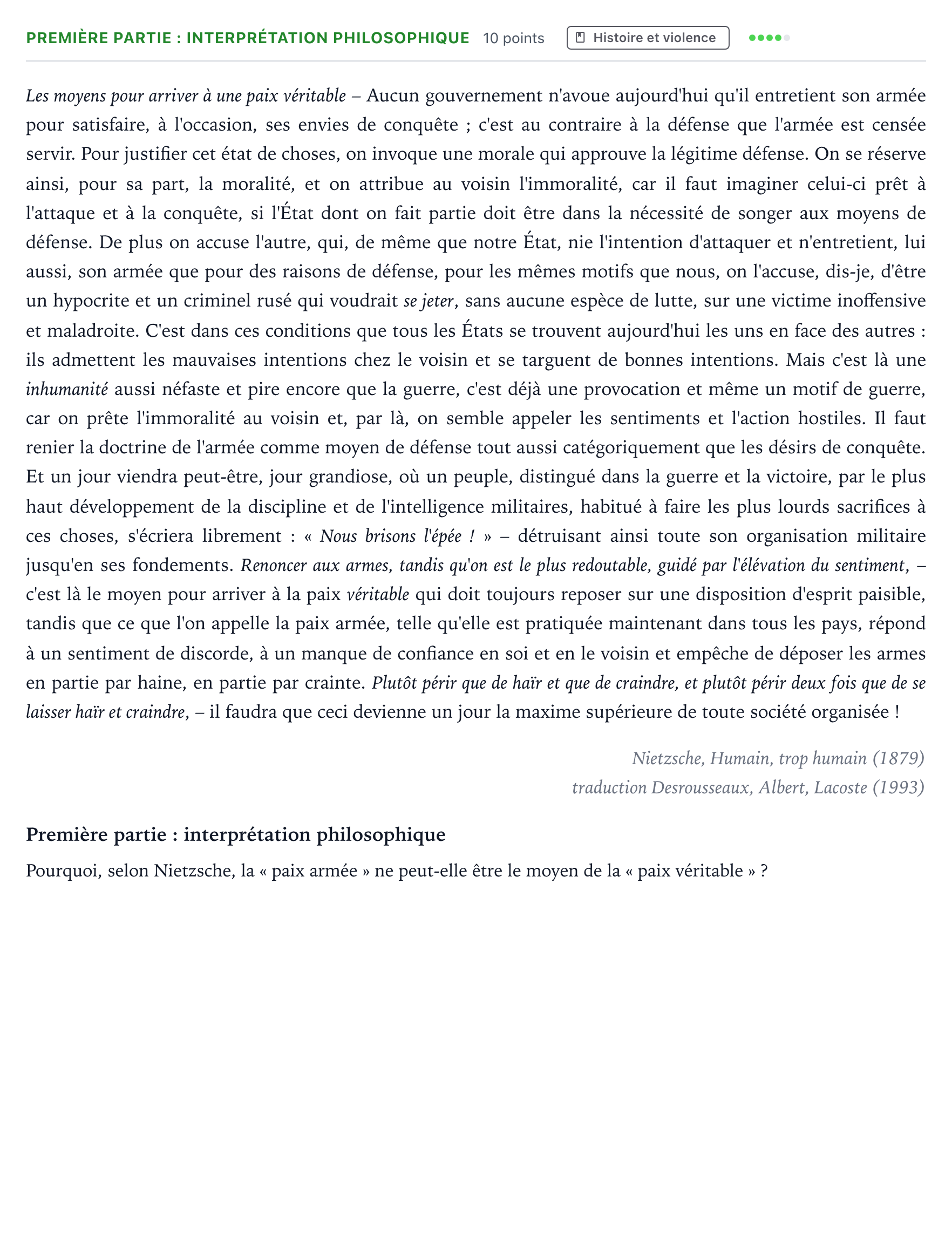 Énoncé: Exercice Première partie : interprétation philosophique · Bac Humanités, Littérature et Philosophie Polynésie 2025 (jour 2)