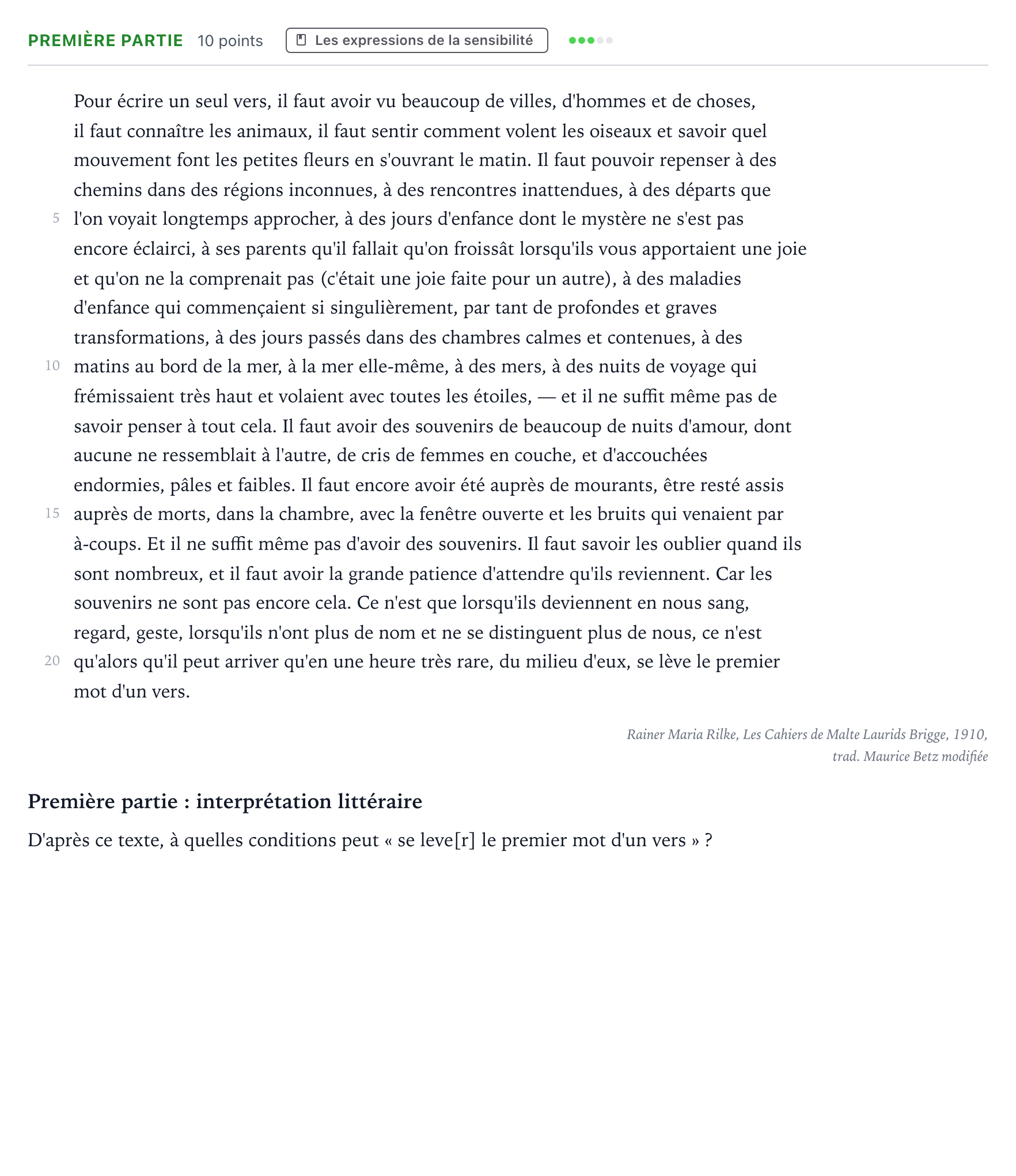 Énoncé: Exercice Première partie · Bac Humanités, Littérature et Philosophie Antilles-Guyane 2026 (jour 1)