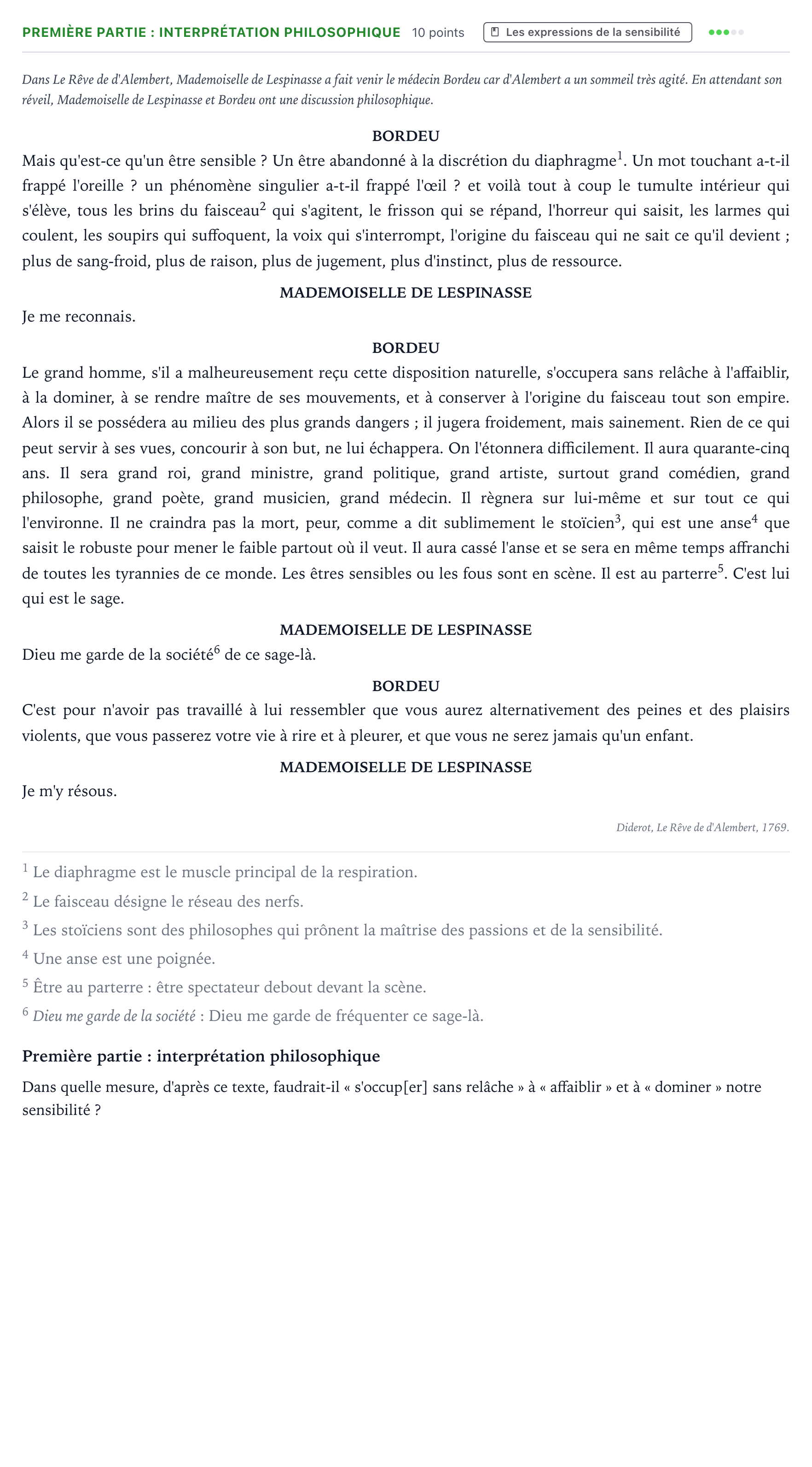 Énoncé: Exercice Première partie : interprétation philosophique · Bac Humanités, Littérature et Philosophie Antilles-Guyane 2026 (jour 2)