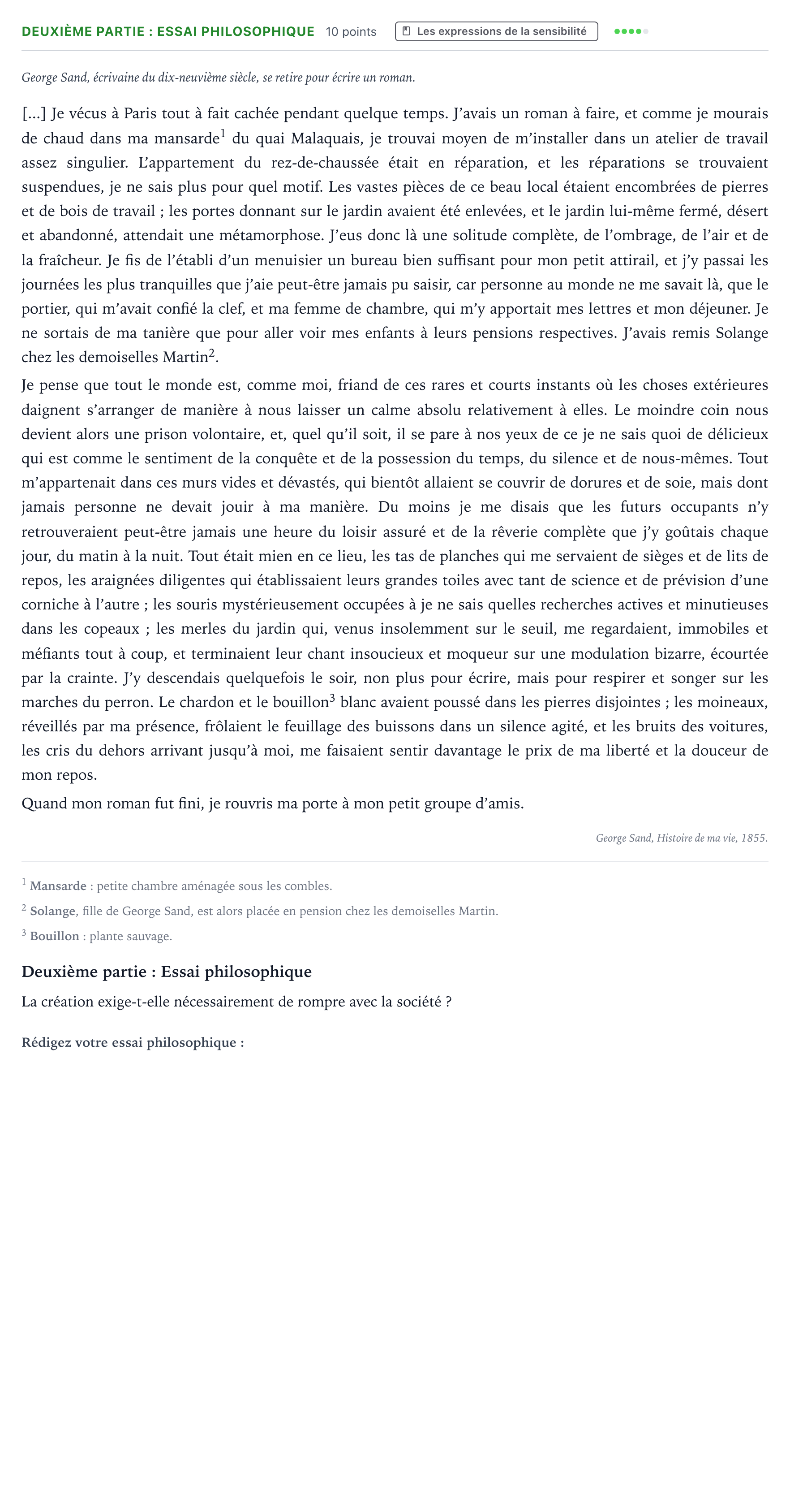 Énoncé: Exercice Deuxième partie : Essai philosophique · Bac Humanités, Littérature et Philosophie Centres étrangers (Afrique) 2026 (jour 1)