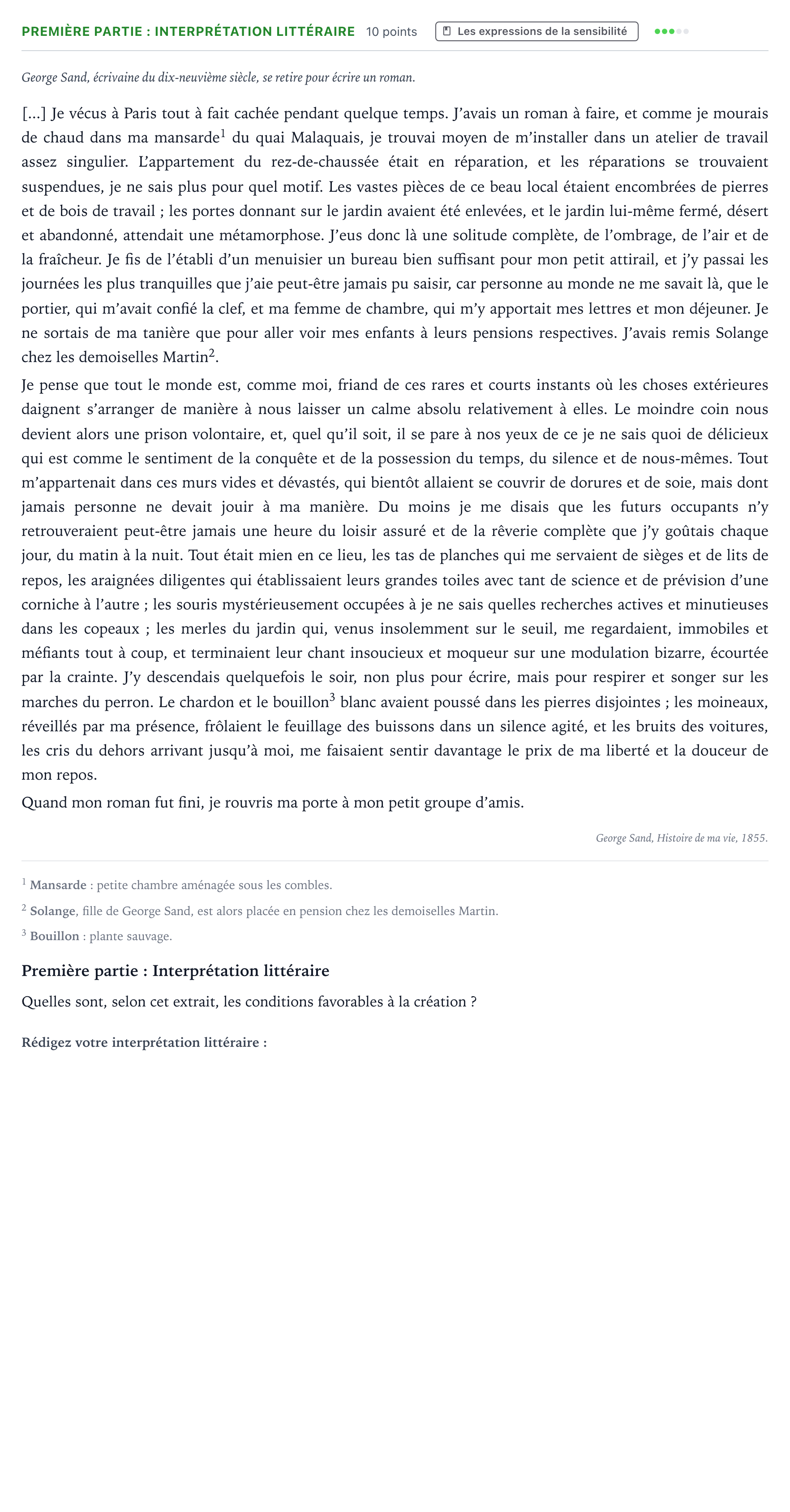 Énoncé: Exercice Première partie : Interprétation littéraire · Bac Humanités, Littérature et Philosophie Centres étrangers (Afrique) 2026 (jour 1)