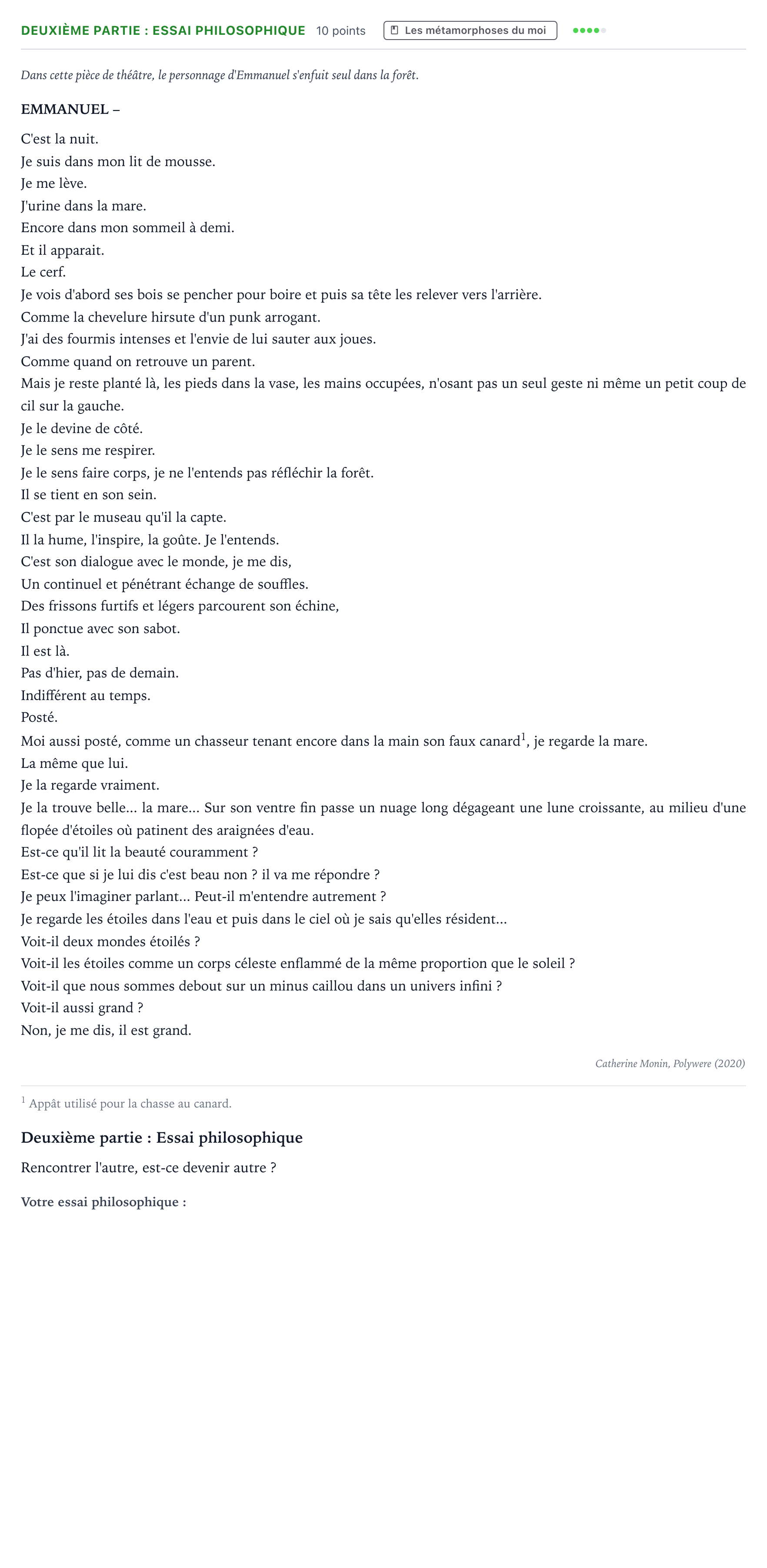 Énoncé: Exercice Deuxième partie : Essai philosophique · Bac Humanités, Littérature et Philosophie Polynésie 2026 (jour 1)