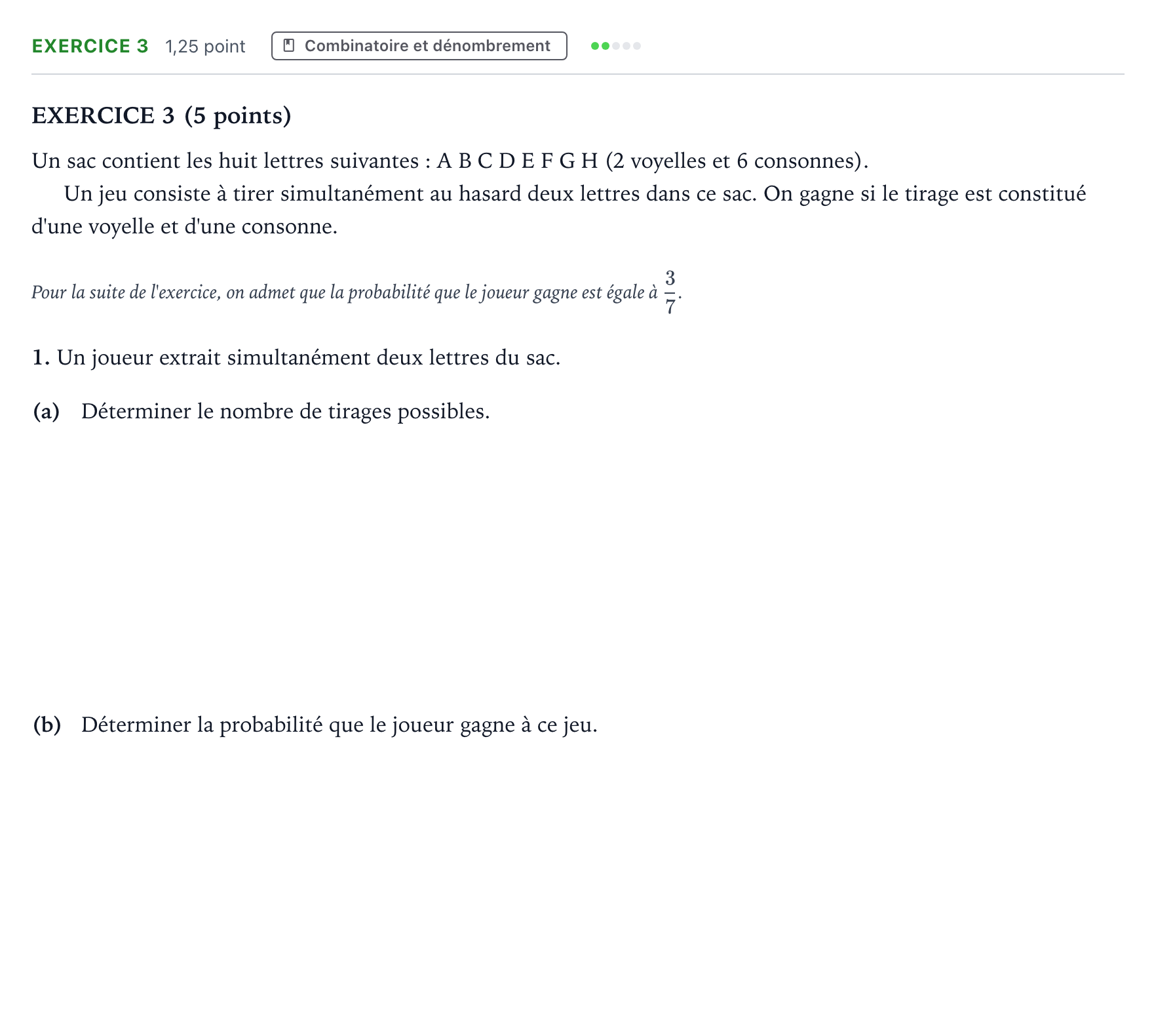 Énoncé: Exercice 3 - Combinatoire et dénombrement · Bac Mathématiques Asie 2021 (jour 1)
