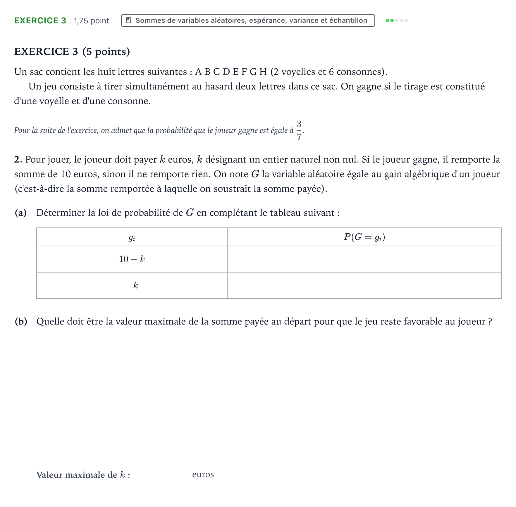 Énoncé: Exercice 3 - Sommes de variables aléatoires · Bac Mathématiques Asie 2021 (jour 1)