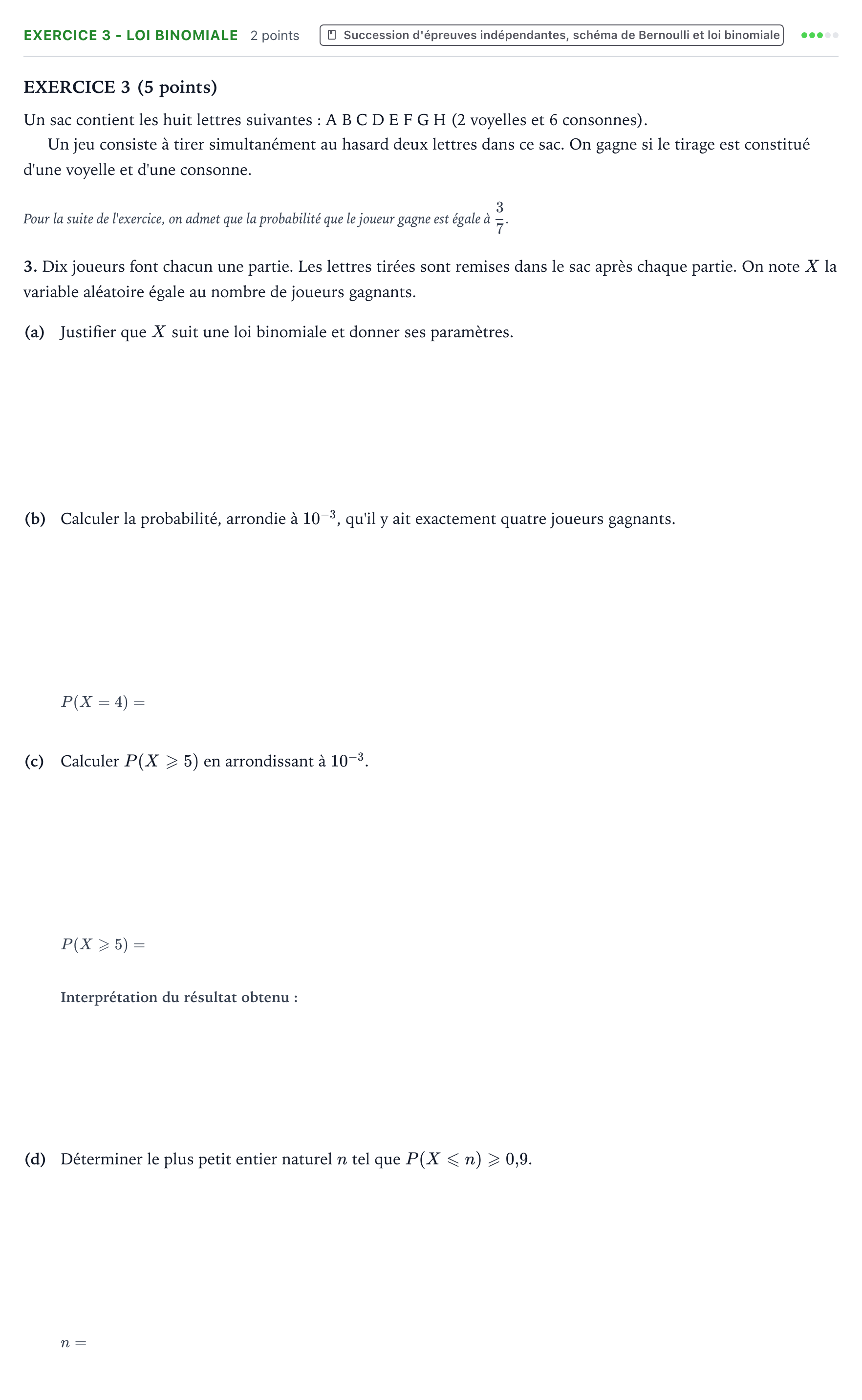 Énoncé: Exercice 3 - Loi binomiale · Bac Mathématiques Asie 2021 (jour 1)