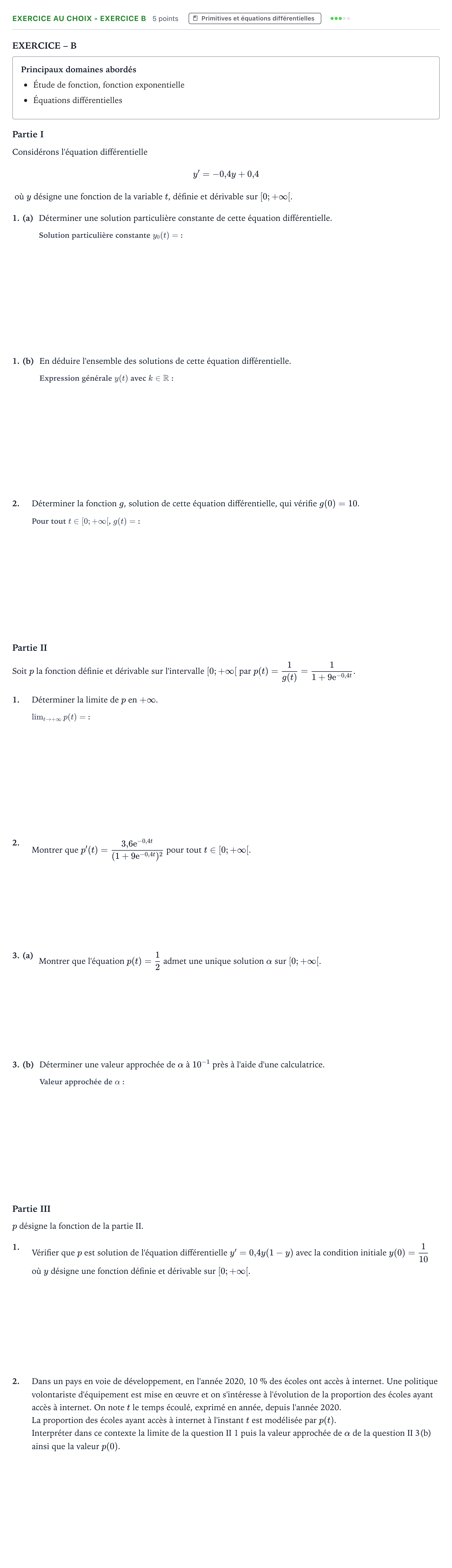 Énoncé: Exercice au choix - Exercice B · Bac Mathématiques Asie 2021 (jour 1)