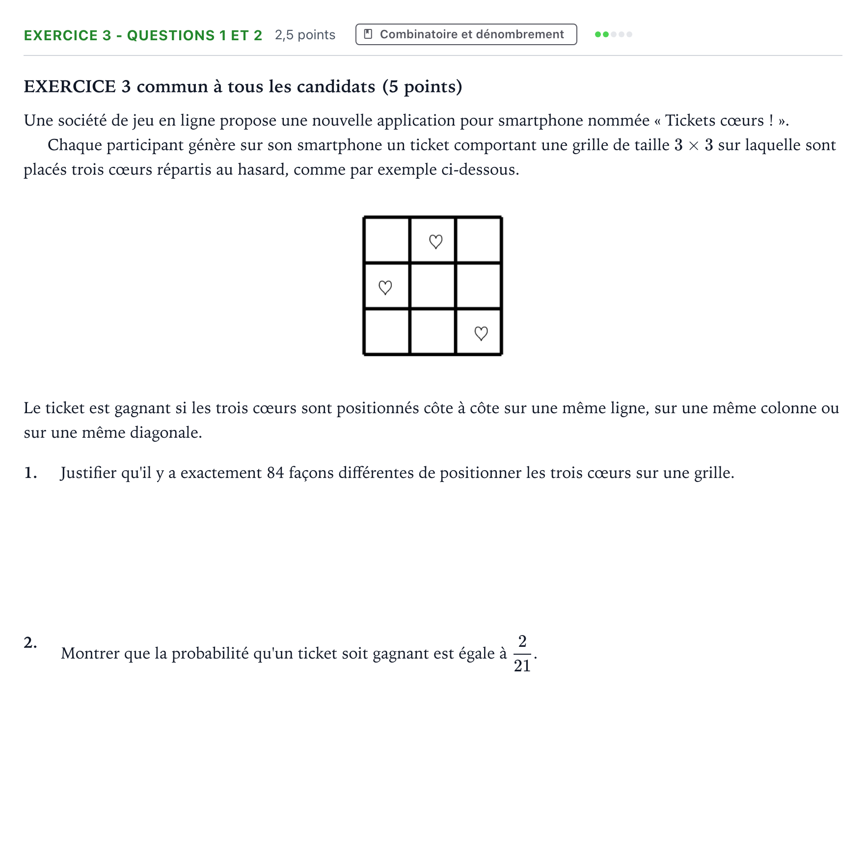 Énoncé: Exercice 3 - Questions 1 et 2 · Bac Mathématiques Asie 2021 (jour 2)
