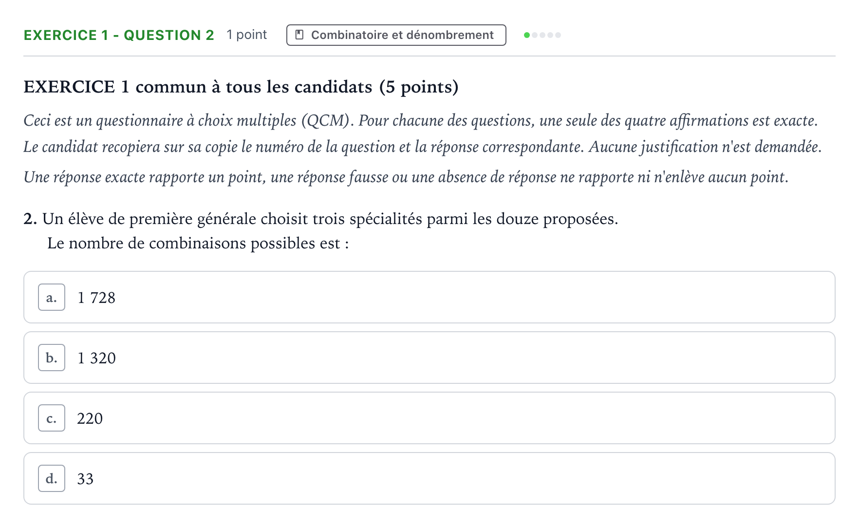 Énoncé: Exercice 1 - Question 2 · Bac Mathématiques Centres étrangers (Afrique) 2021 (jour 1)