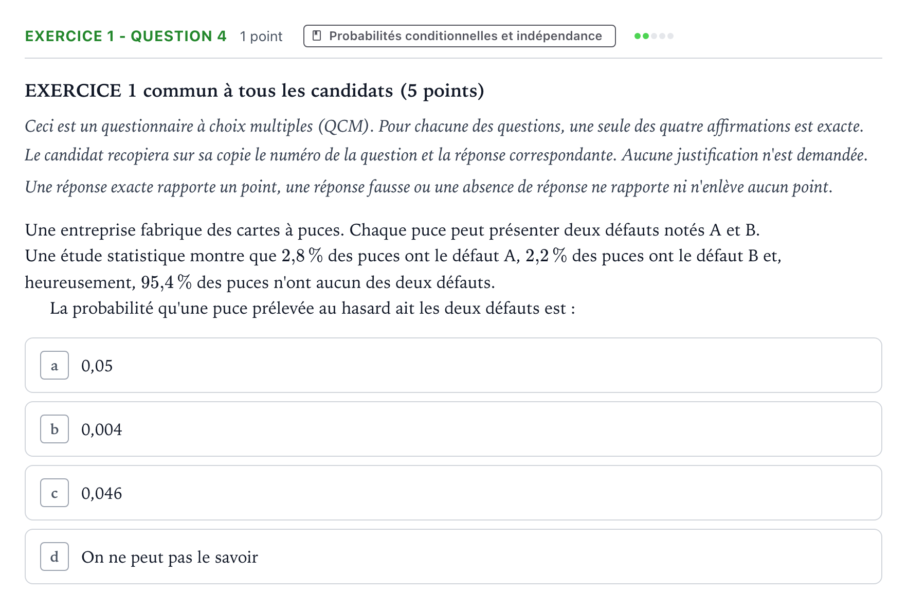 Énoncé: Exercice 1 - Question 4 · Bac Mathématiques Centres étrangers (Afrique) 2021 (jour 1)