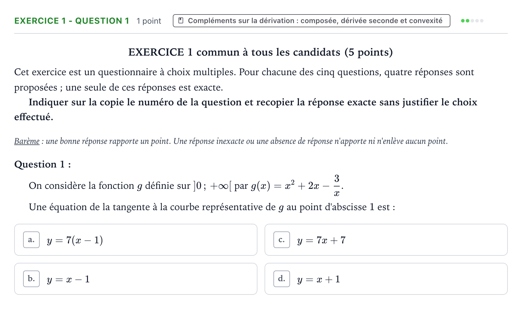 Énoncé: Exercice 1 - Question 1 · Bac Mathématiques Centres étrangers (Afrique) 2021 (jour 2)