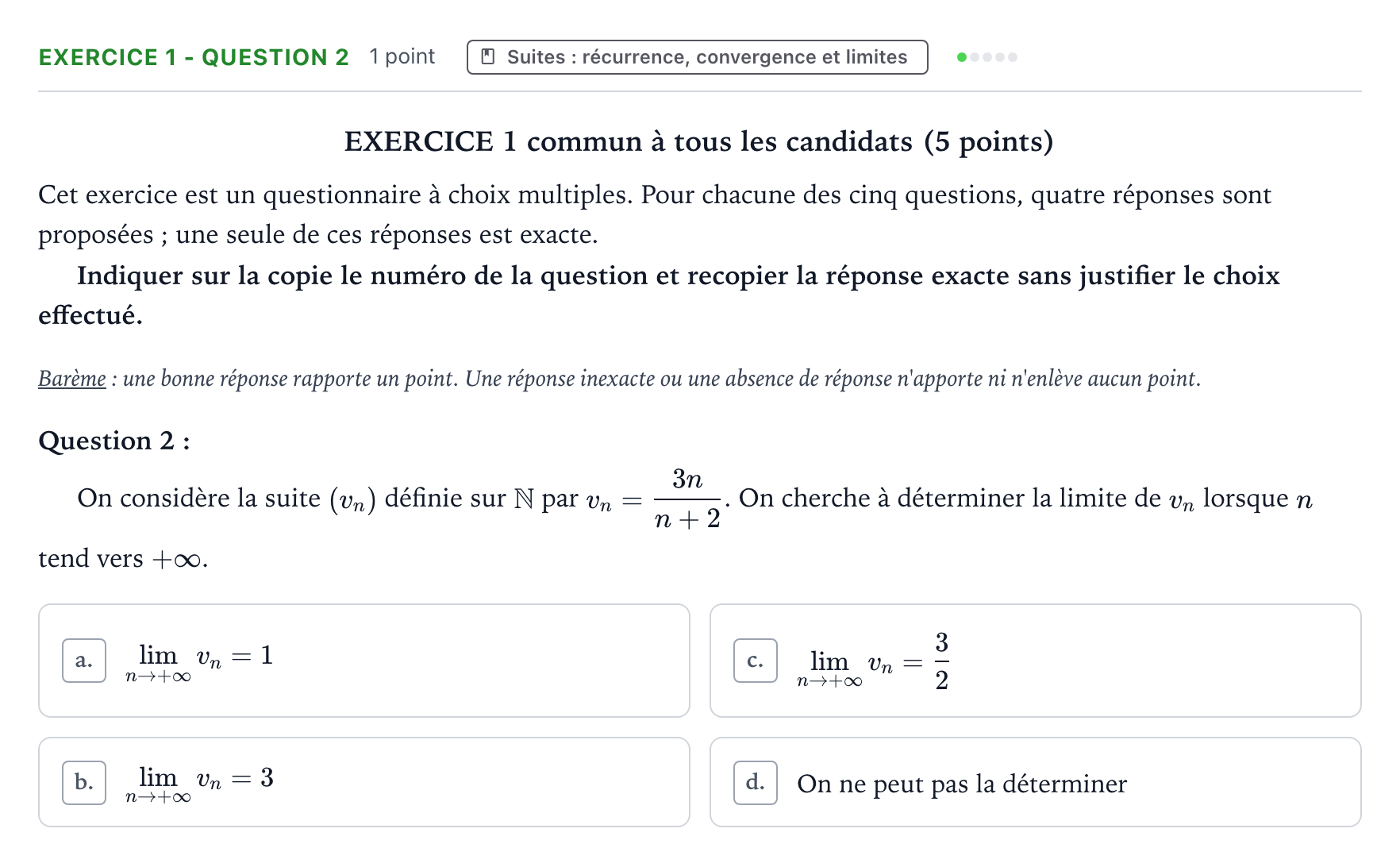 Énoncé: Exercice 1 - Question 2 · Bac Mathématiques Centres étrangers (Afrique) 2021 (jour 2)