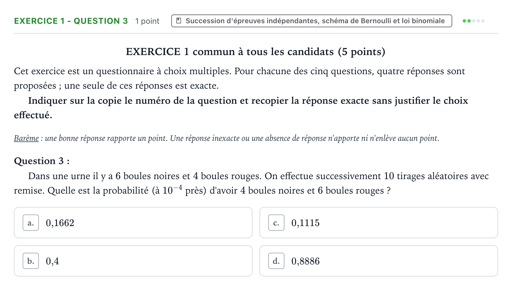 Énoncé: Exercice 1 - Question 3 · Bac Mathématiques Centres étrangers (Afrique) 2021 (jour 2)