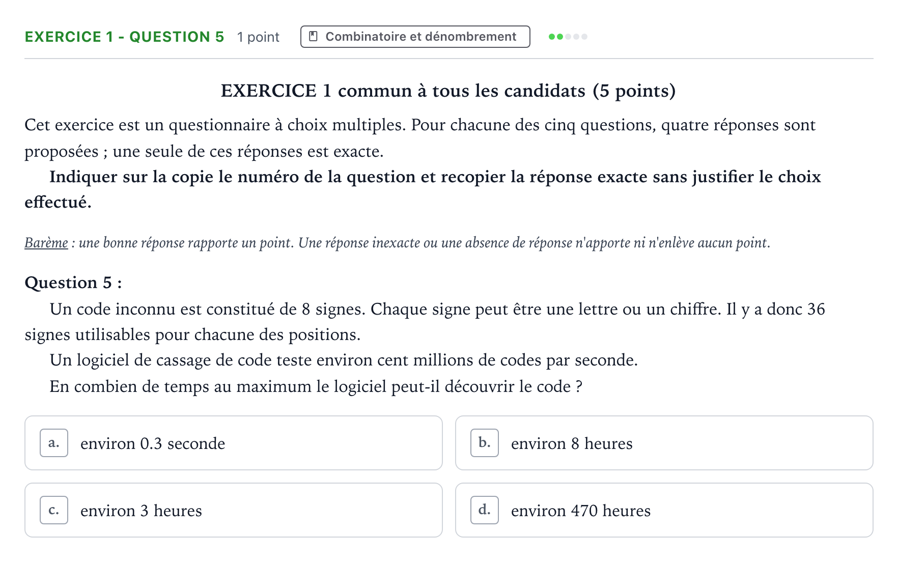 Énoncé: Exercice 1 - Question 5 · Bac Mathématiques Centres étrangers (Afrique) 2021 (jour 2)