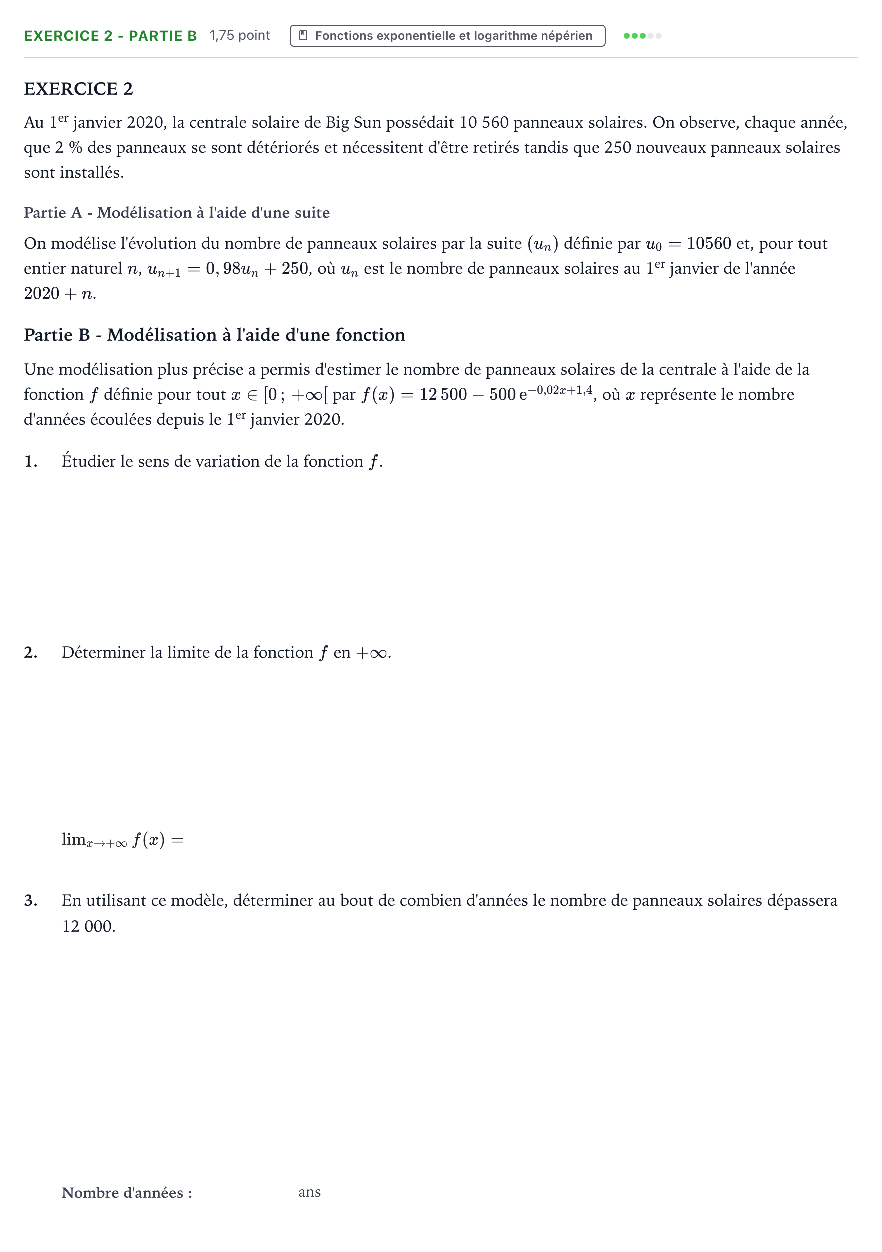 Énoncé: Exercice 2 - Partie B · Bac Mathématiques Centres étrangers (Afrique) 2021 (jour 2)