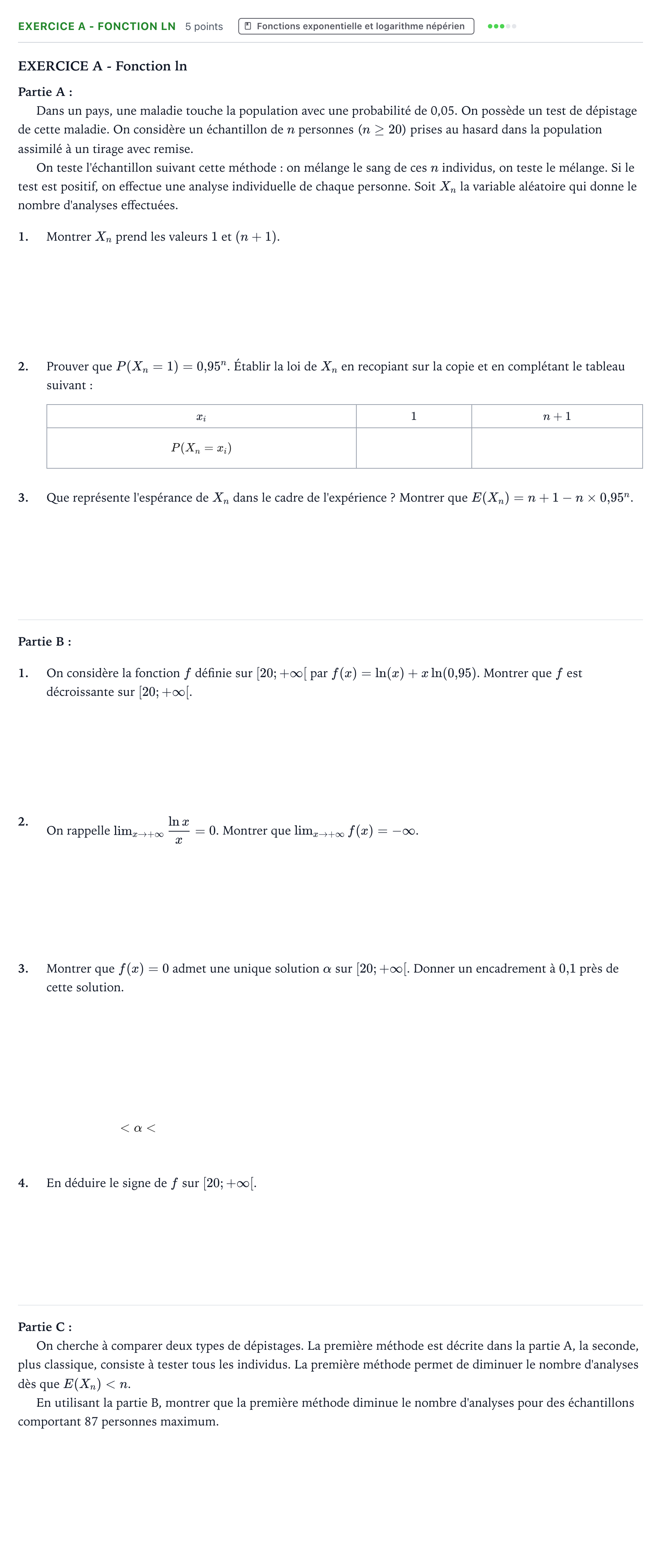 Énoncé: Exercice A - Fonction ln · Bac Mathématiques Centres étrangers (Afrique) 2021 (jour 2)